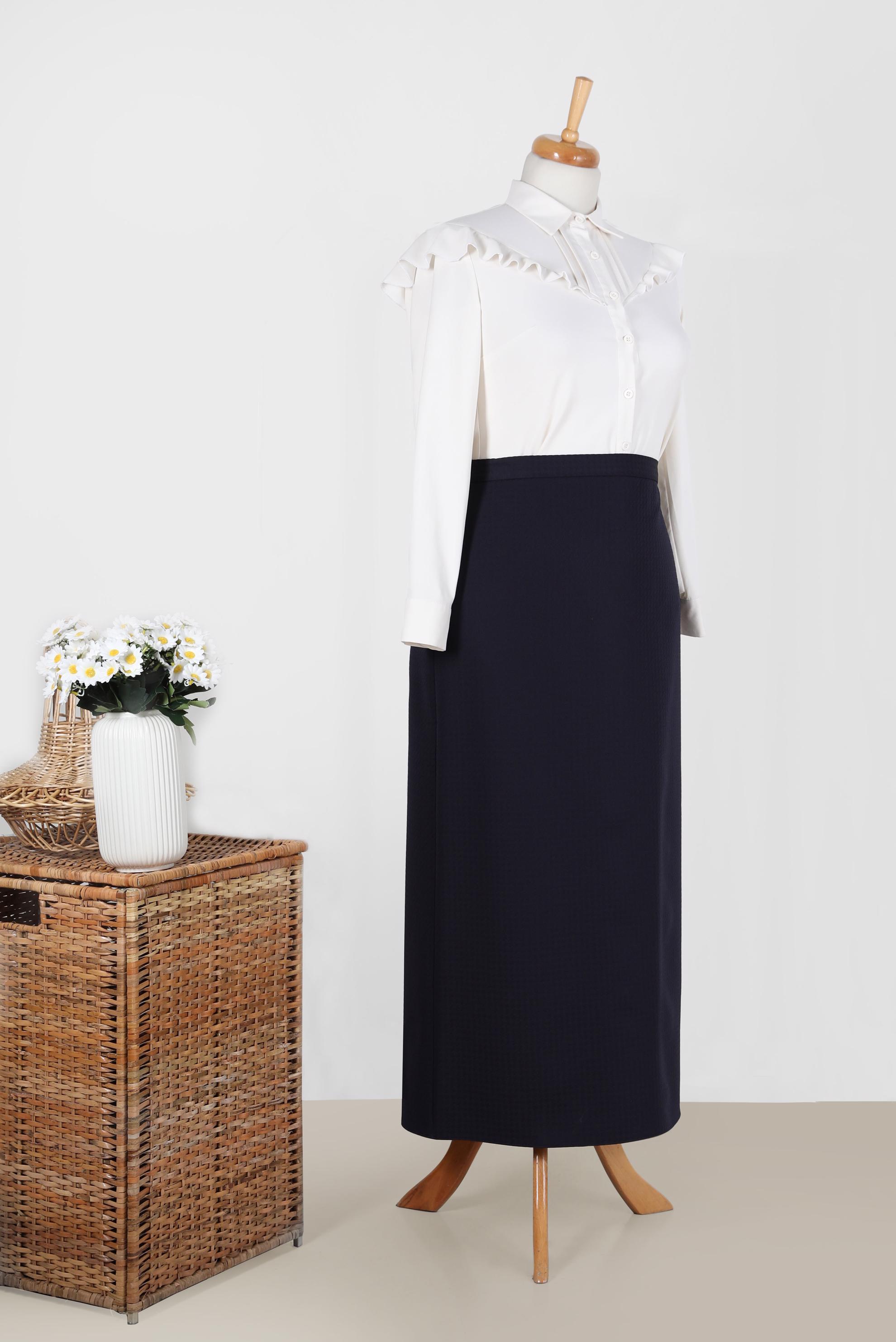 Tesettür giyim LACİVERT DÜZ KESİM ETEK 60229 