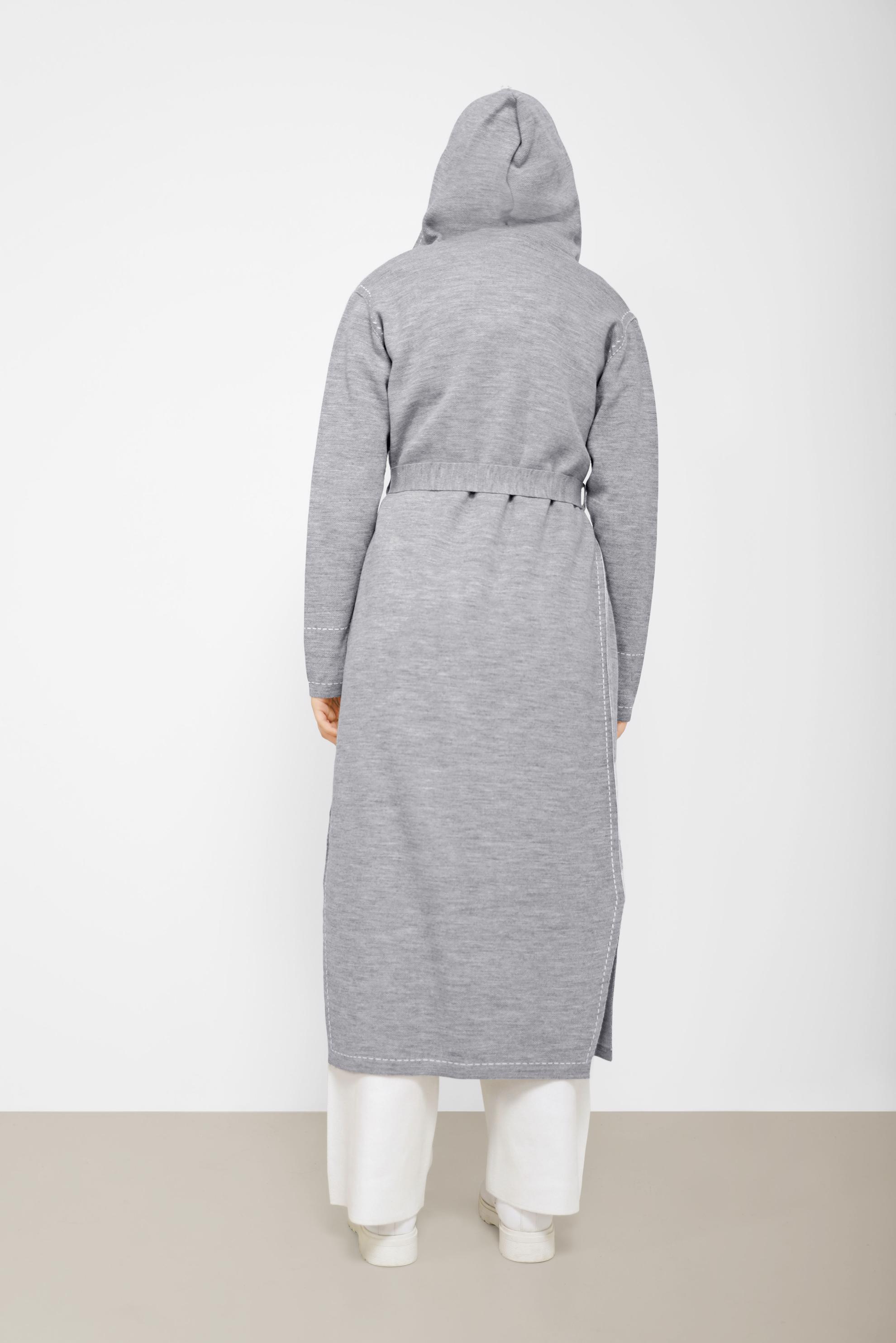 Hijab clothing GREY STITCH DETAIL HOODED KNITWEAR CARDIGAN 42062 