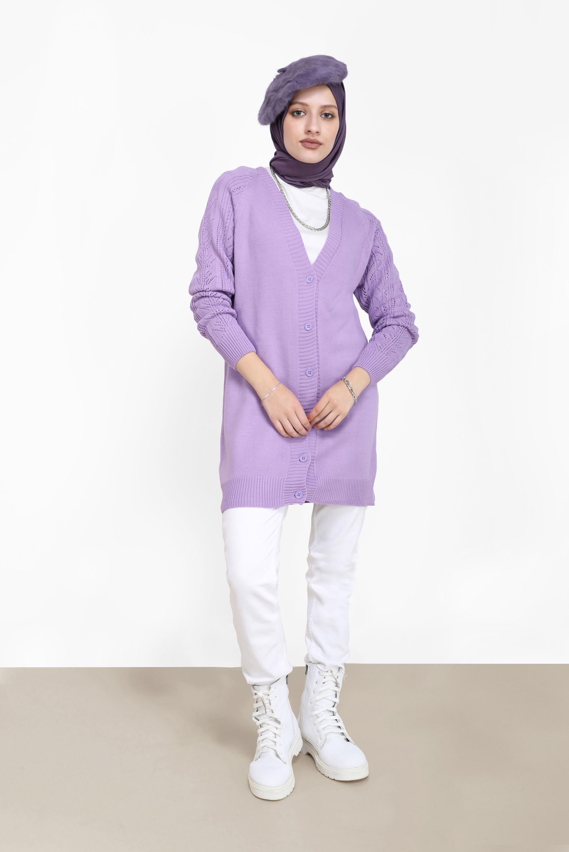 Tesettür giyim MOR DÜĞMELİ TRİKO HIRKA 42064 