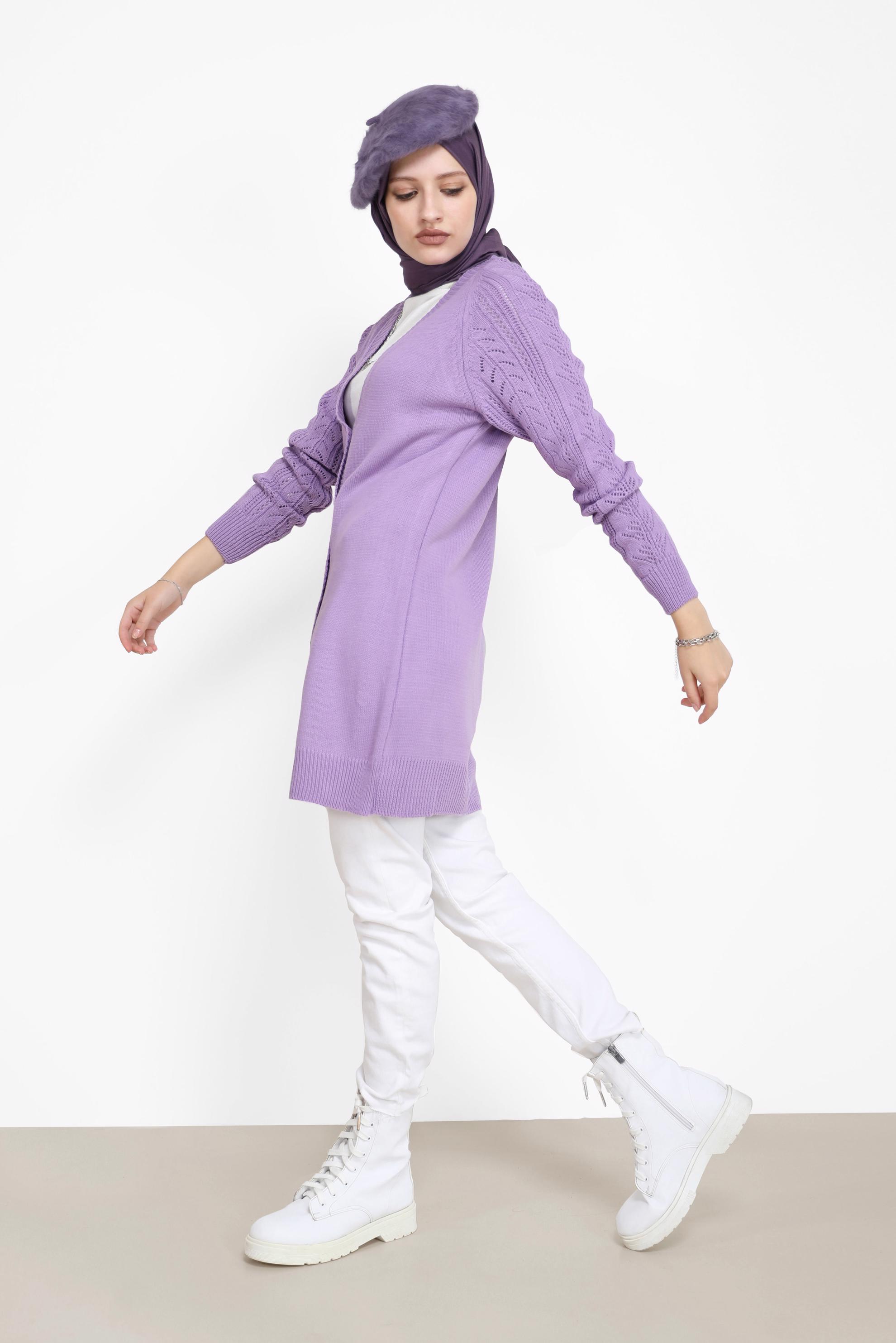 Tesettür giyim MOR DÜĞMELİ TRİKO HIRKA 42064 