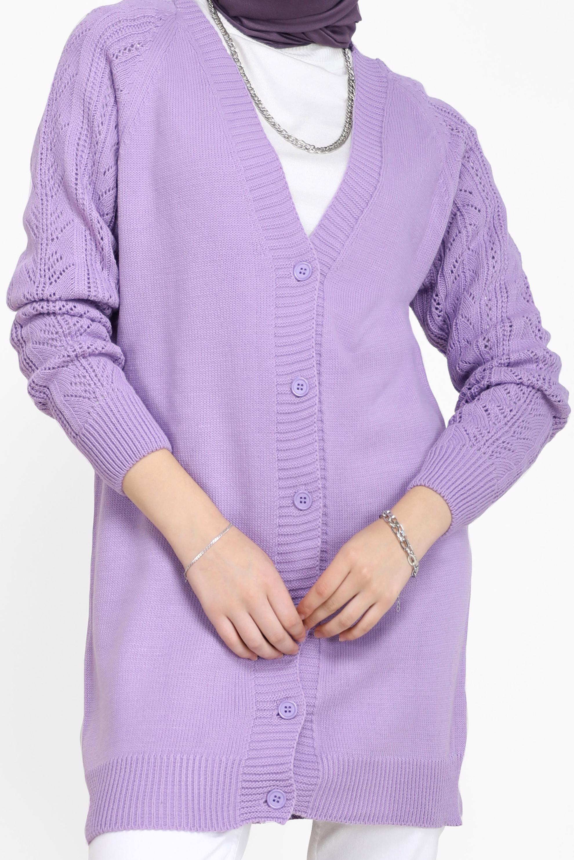 Tesettür giyim MOR DÜĞMELİ TRİKO HIRKA 42064 