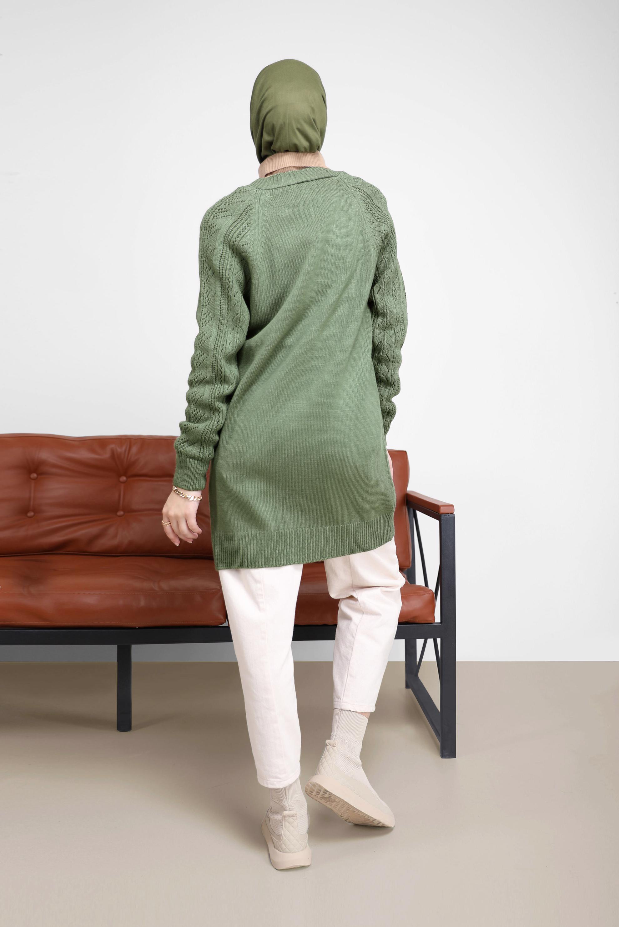 Tesettür giyim YEŞİL DÜĞMELİ TRİKO HIRKA 42064 