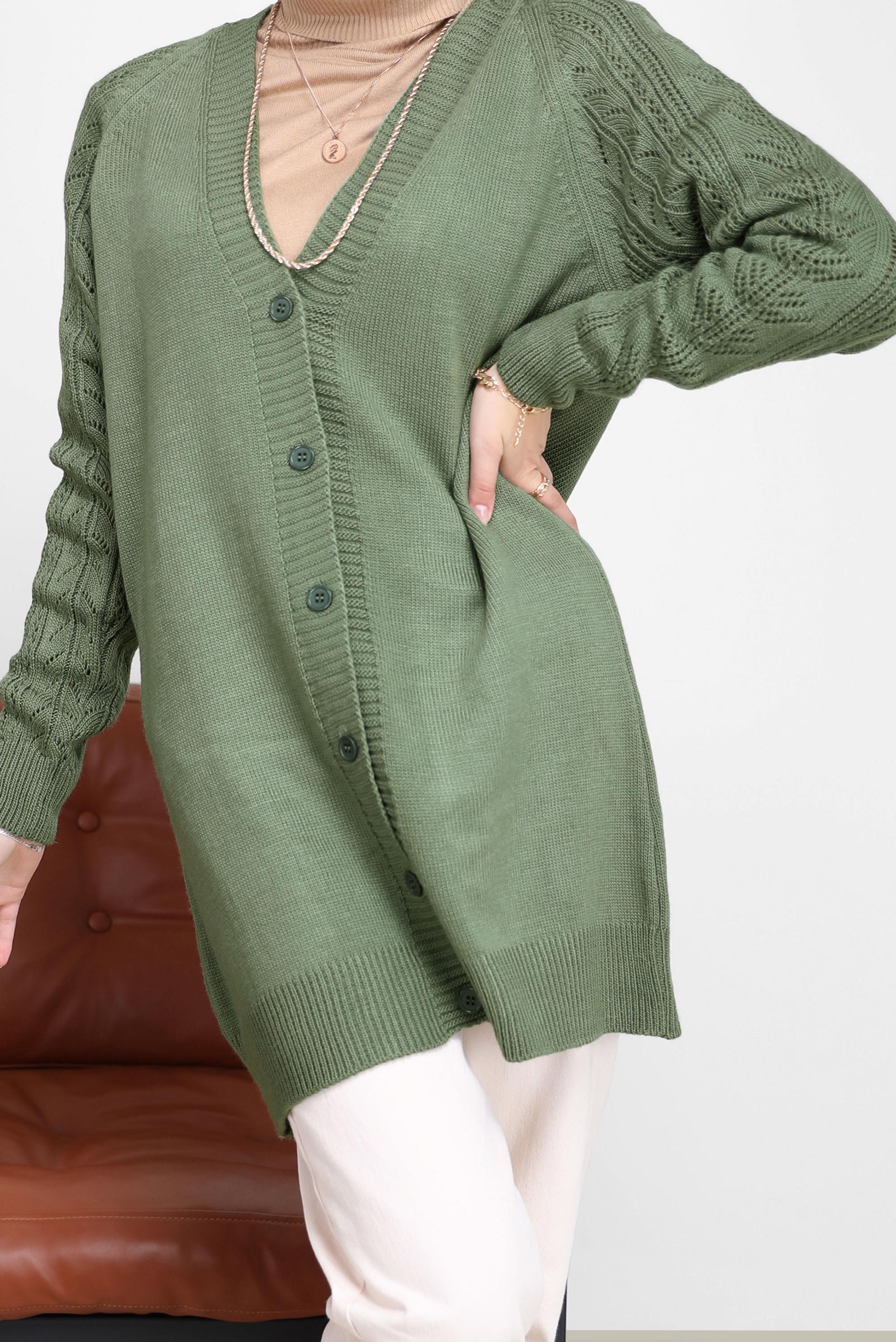 Tesettür giyim YEŞİL DÜĞMELİ TRİKO HIRKA 42064 