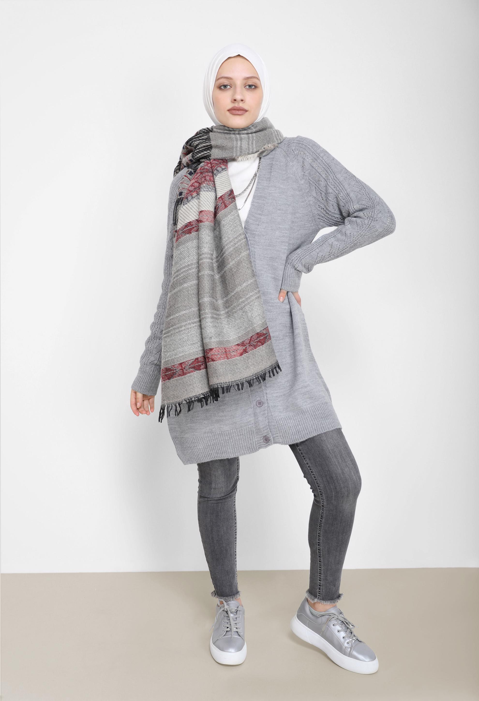 Tesettür giyim GRİ DÜĞMELİ TRİKO HIRKA 42064 