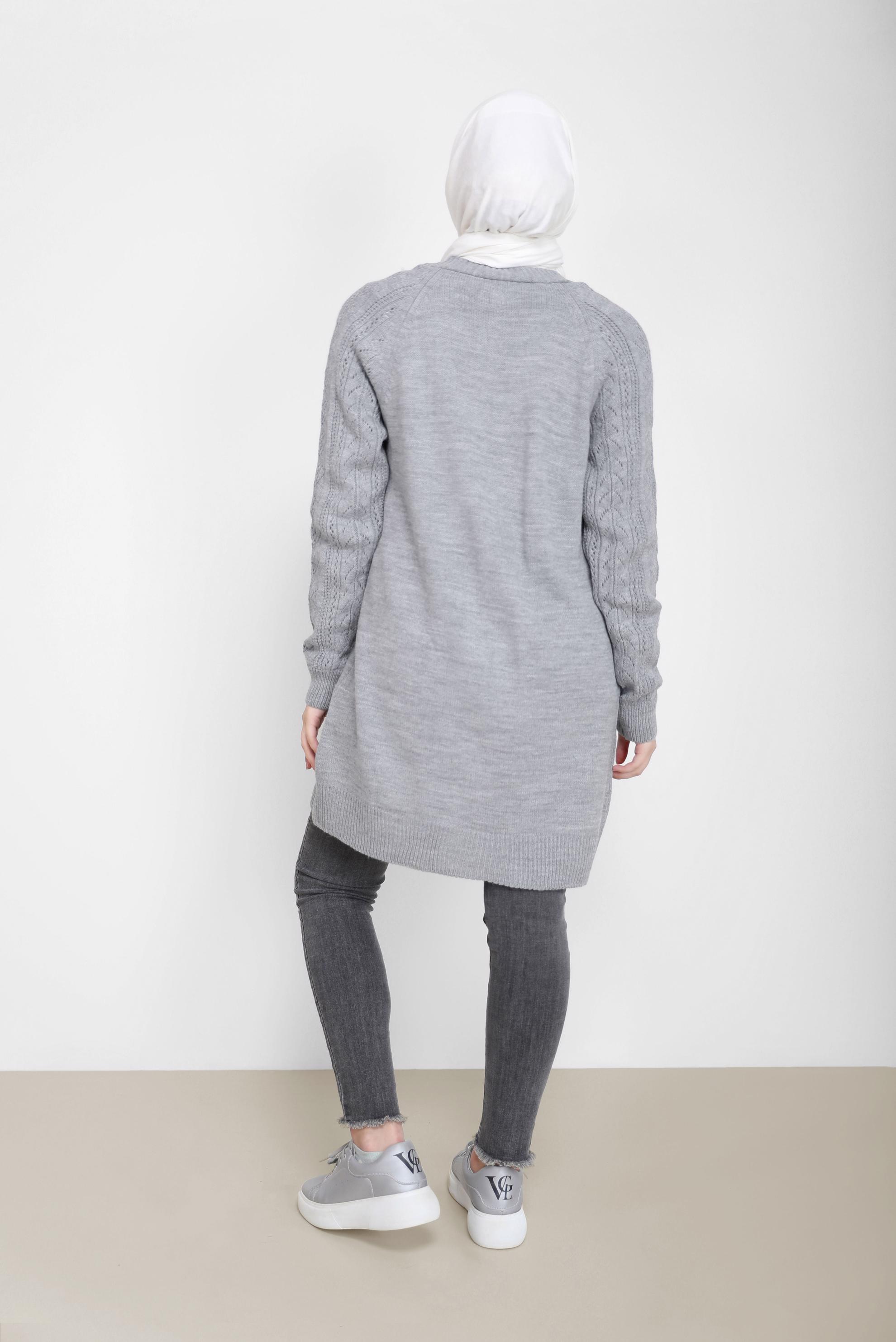 Tesettür giyim GRİ DÜĞMELİ TRİKO HIRKA 42064 