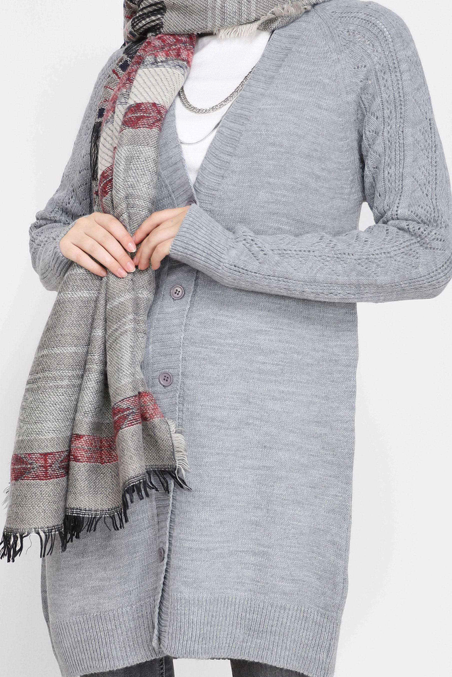 Tesettür giyim GRİ DÜĞMELİ TRİKO HIRKA 42064 