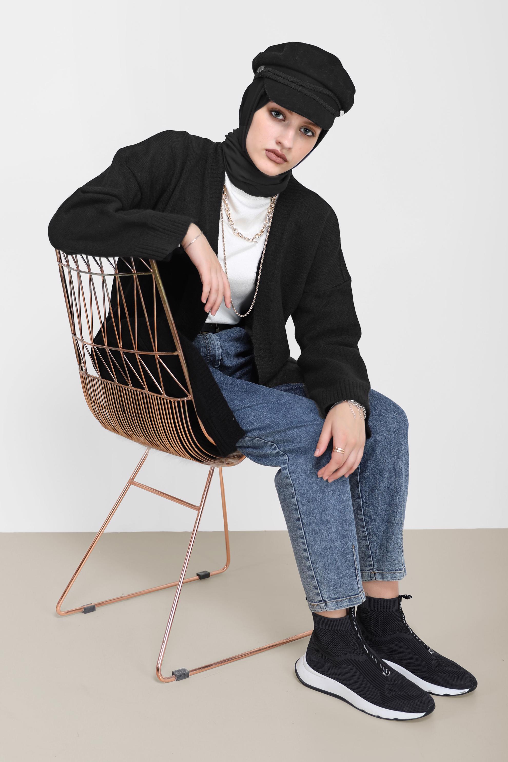 Tesettür giyim SİYAH CEP DETAYLI BASIC TRİKO HIRKA 42065 