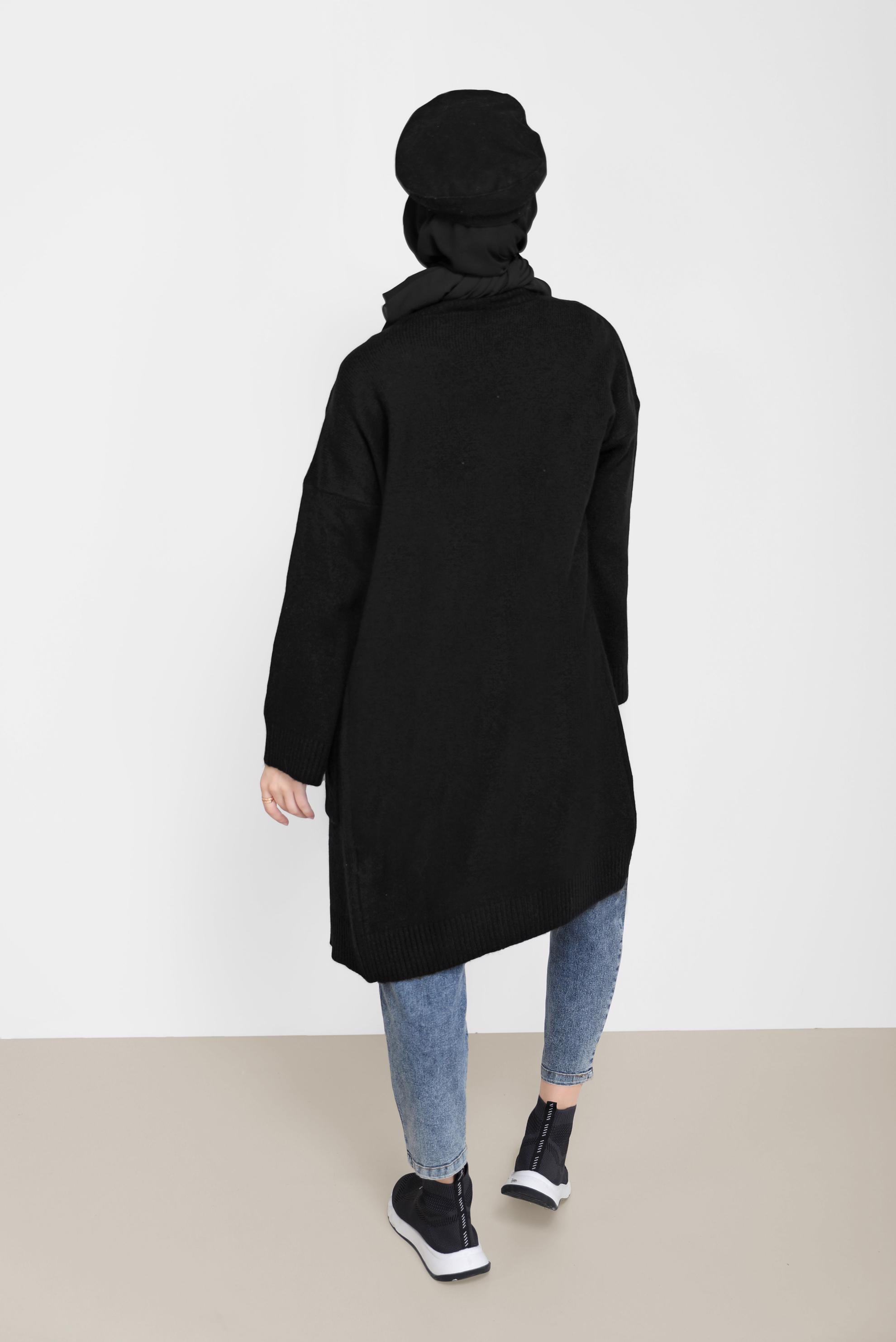 Tesettür giyim SİYAH CEP DETAYLI BASIC TRİKO HIRKA 42065 