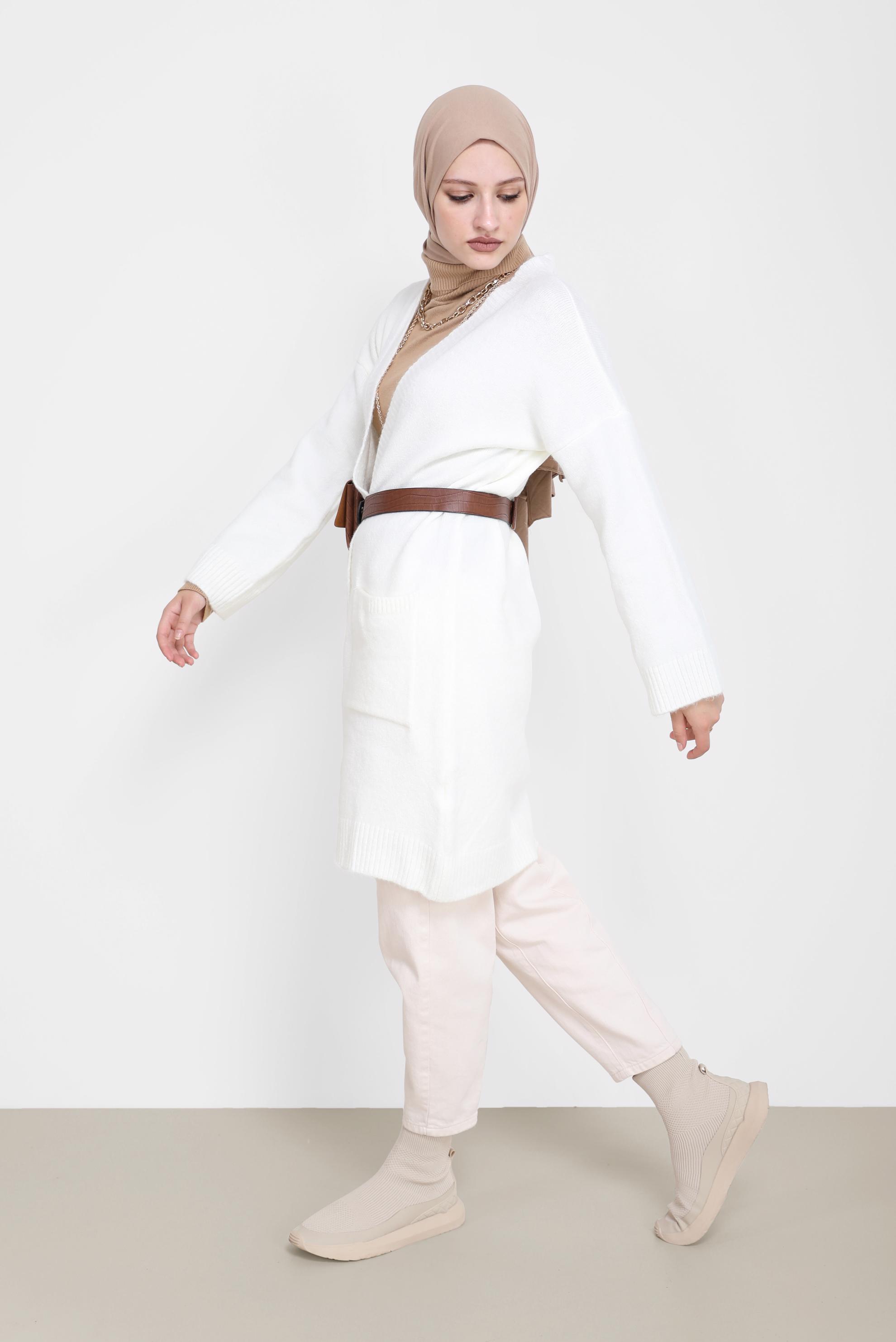 Tesettür giyim BEYAZ CEP DETAYLI BASIC TRİKO HIRKA 42065 