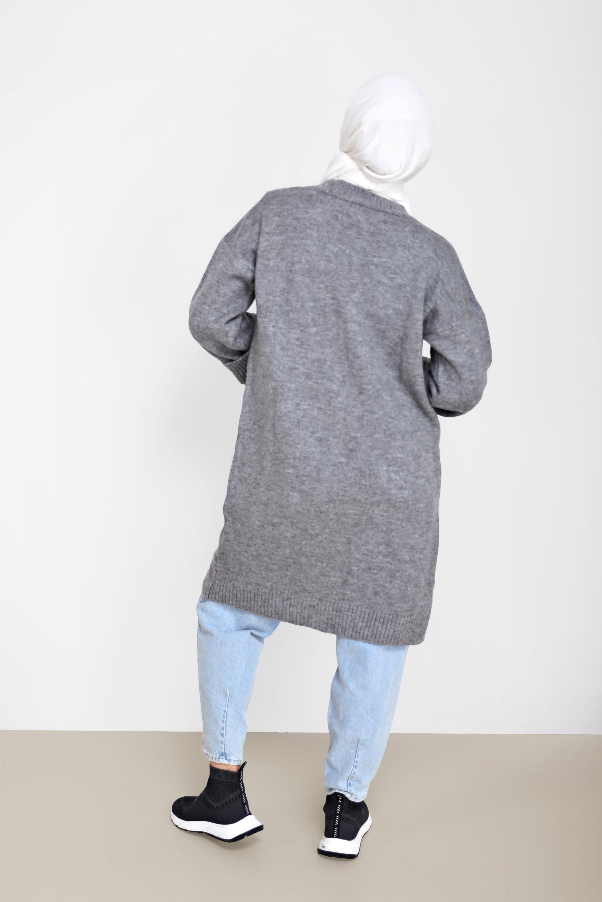 Tesettür giyim GRİ CEP DETAYLI BASIC TRİKO HIRKA 42065 
