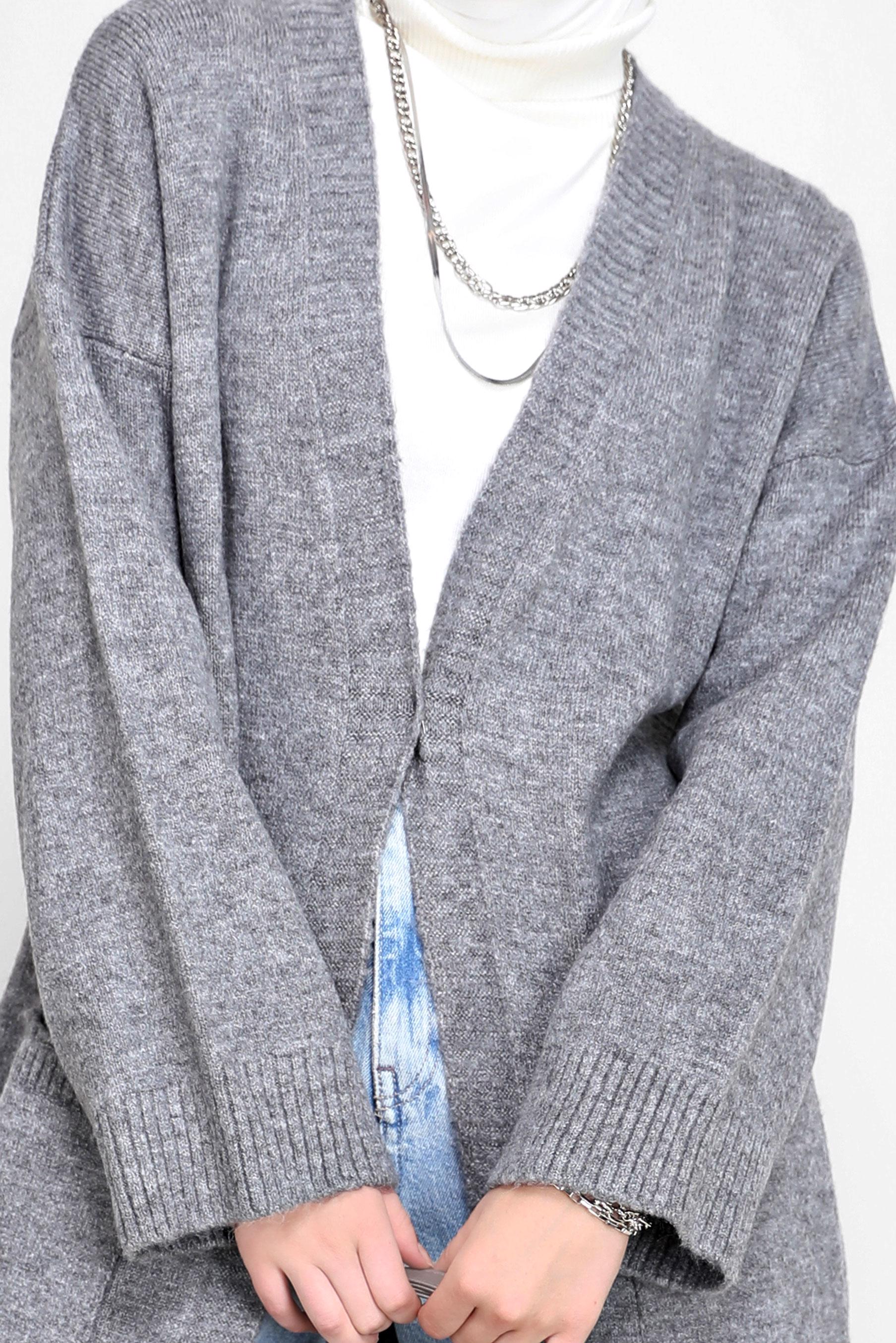 Tesettür giyim GRİ CEP DETAYLI BASIC TRİKO HIRKA 42065 