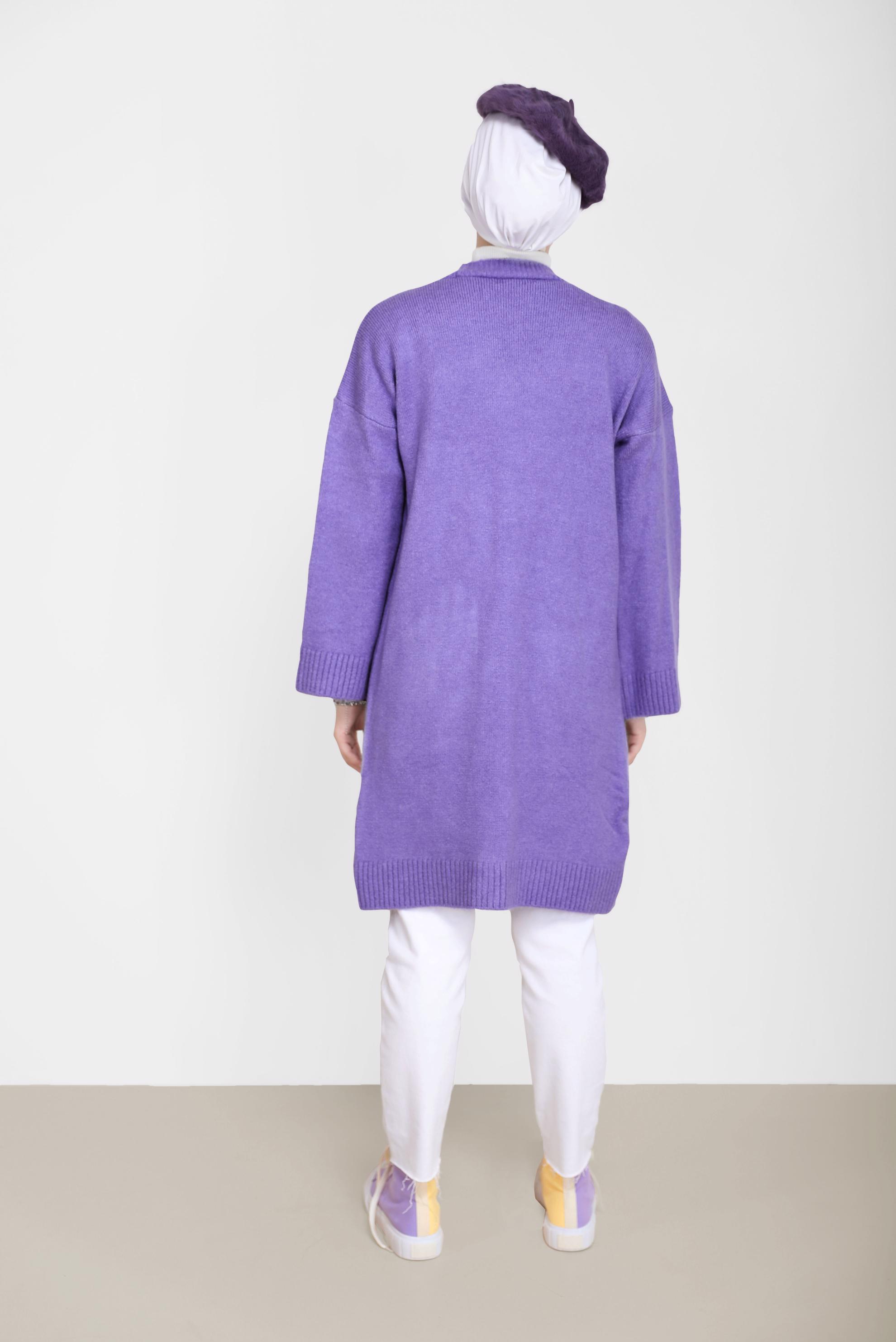 Tesettür giyim MOR CEP DETAYLI BASIC TRİKO HIRKA 42065 