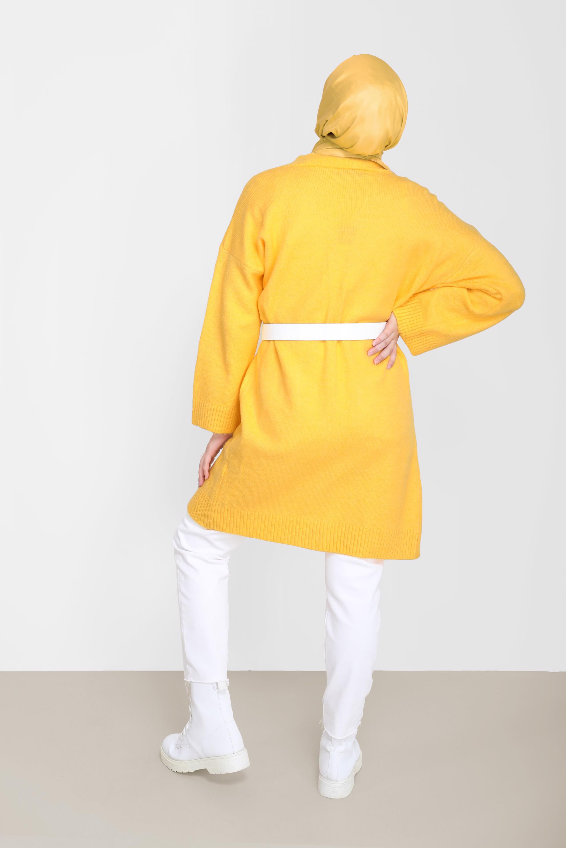 Tesettür giyim SARI CEP DETAYLI BASIC TRİKO HIRKA 42065 