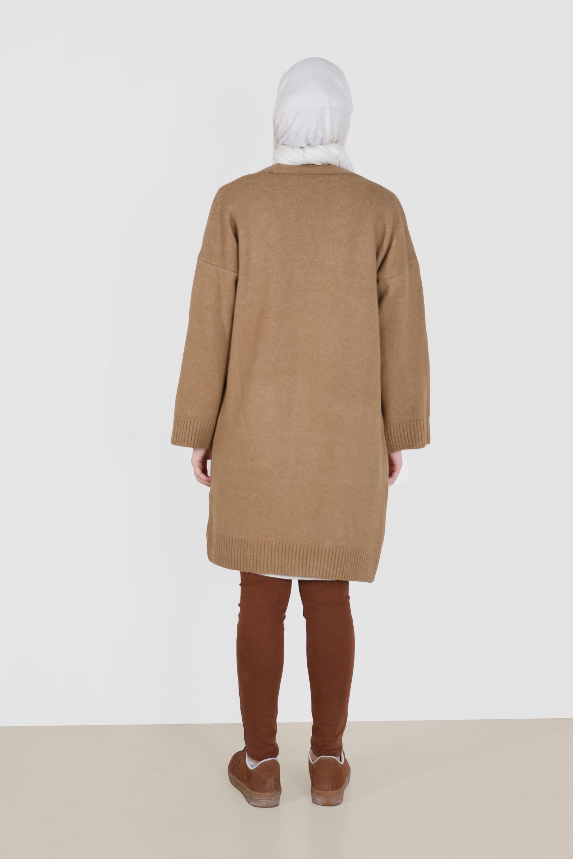 Tesettür giyim KAHVE CEP DETAYLI BASIC TRİKO HIRKA 42065 