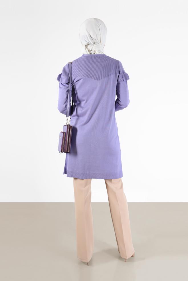 Vêtements hijab POURPRE TUNIQUE EN MAILLE BOUTONNEE COL EN V AVEC VOLANTS 42080 - ALVİNA