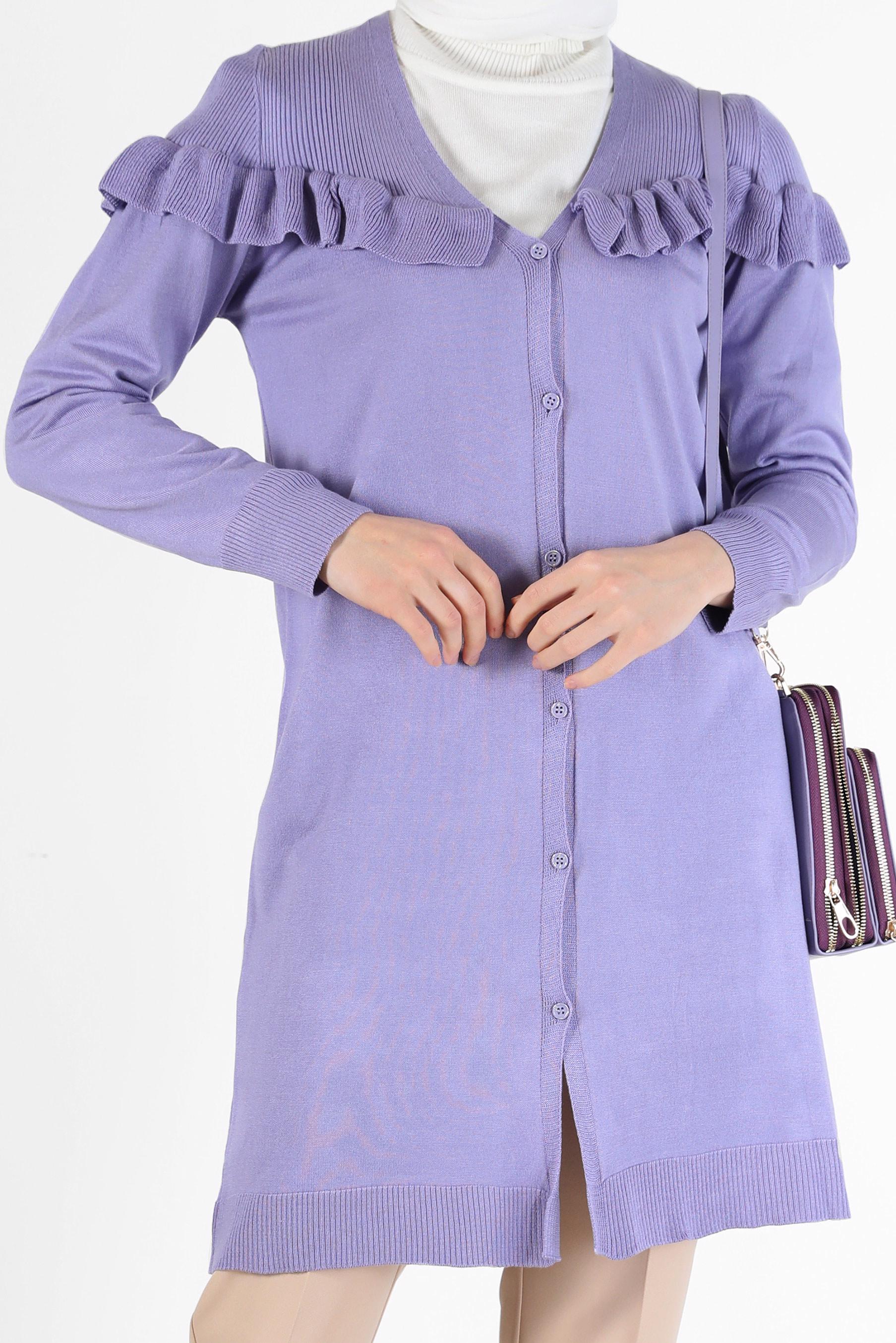 Vêtements hijab POURPRE TUNIQUE EN MAILLE BOUTONNEE COL EN V AVEC VOLANTS 42080