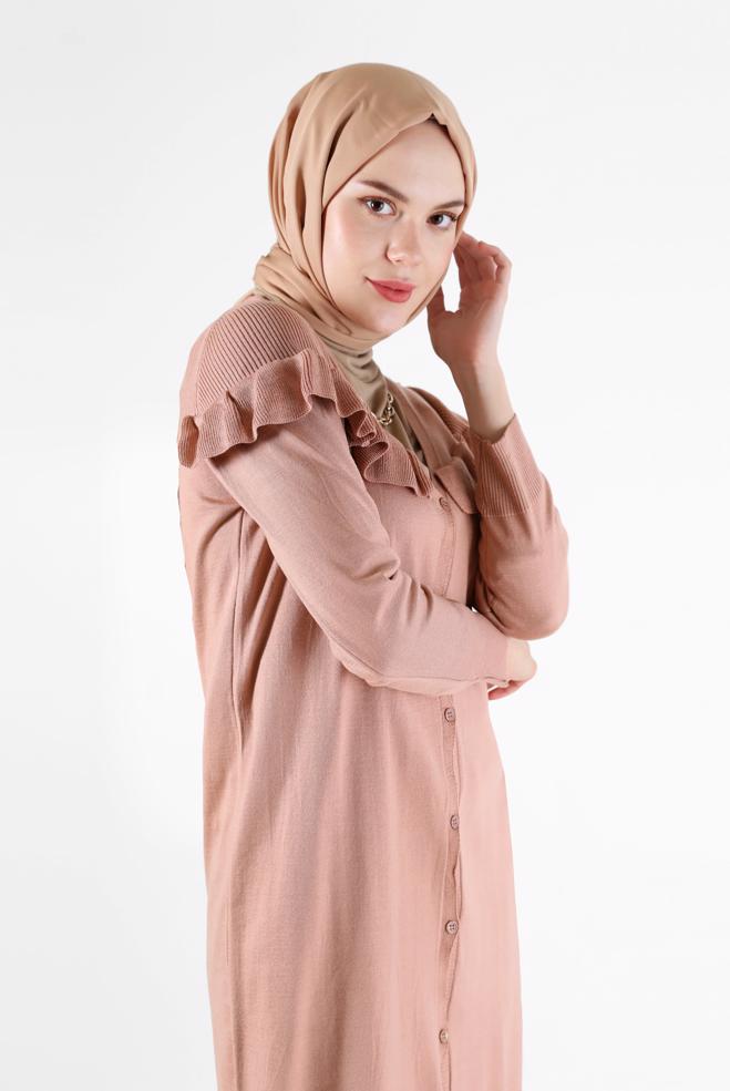 Tesettür giyim  FIRFIR DETAYLI V YAKA DÜĞMELİ TRİKO HIRKA 42080  - ALVİNA