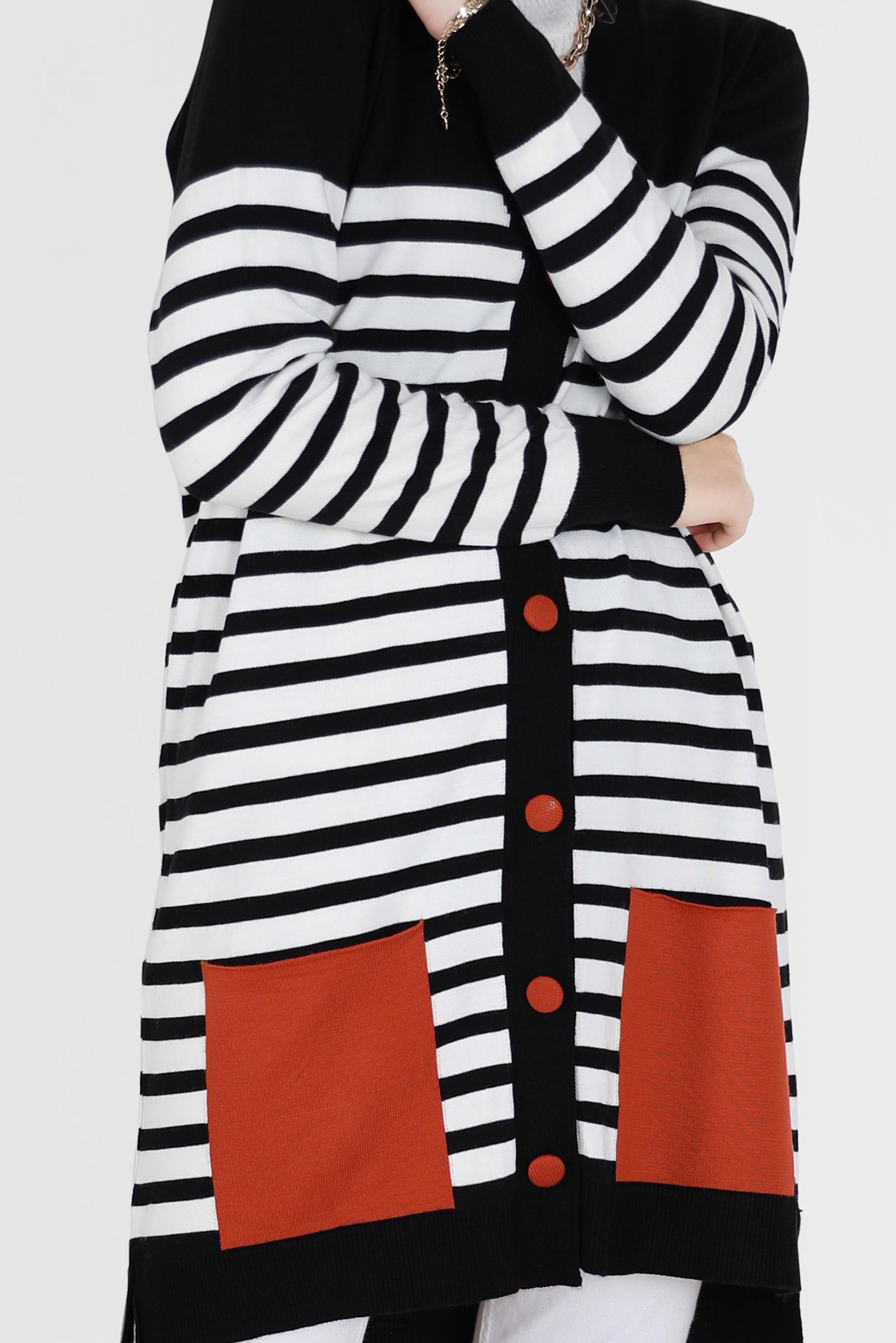 Tesettür giyim SİYAH CEP DETAYLI ÇİZGİLİ TRİKO HIRKA 42110 