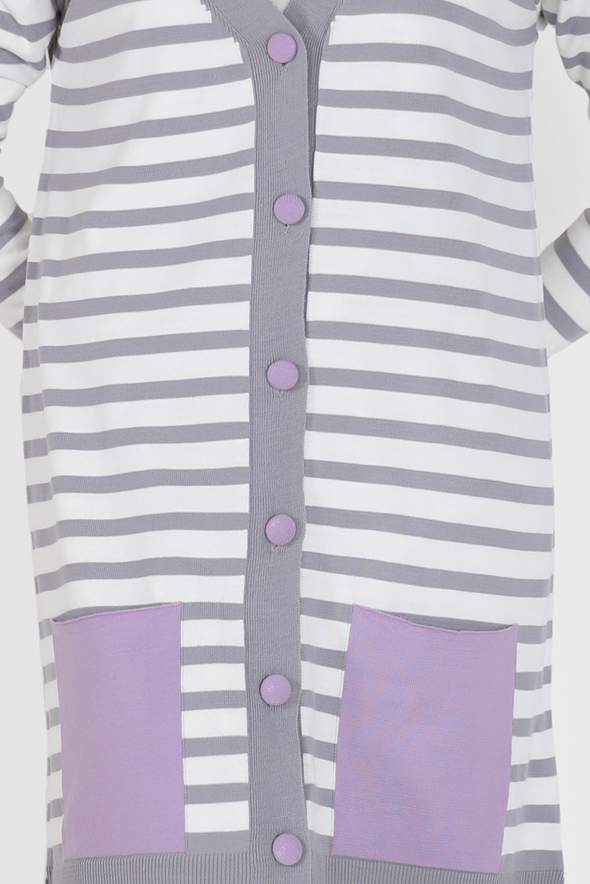 Tesettür giyim GRİ CEP DETAYLI ÇİZGİLİ TRİKO HIRKA 42110 