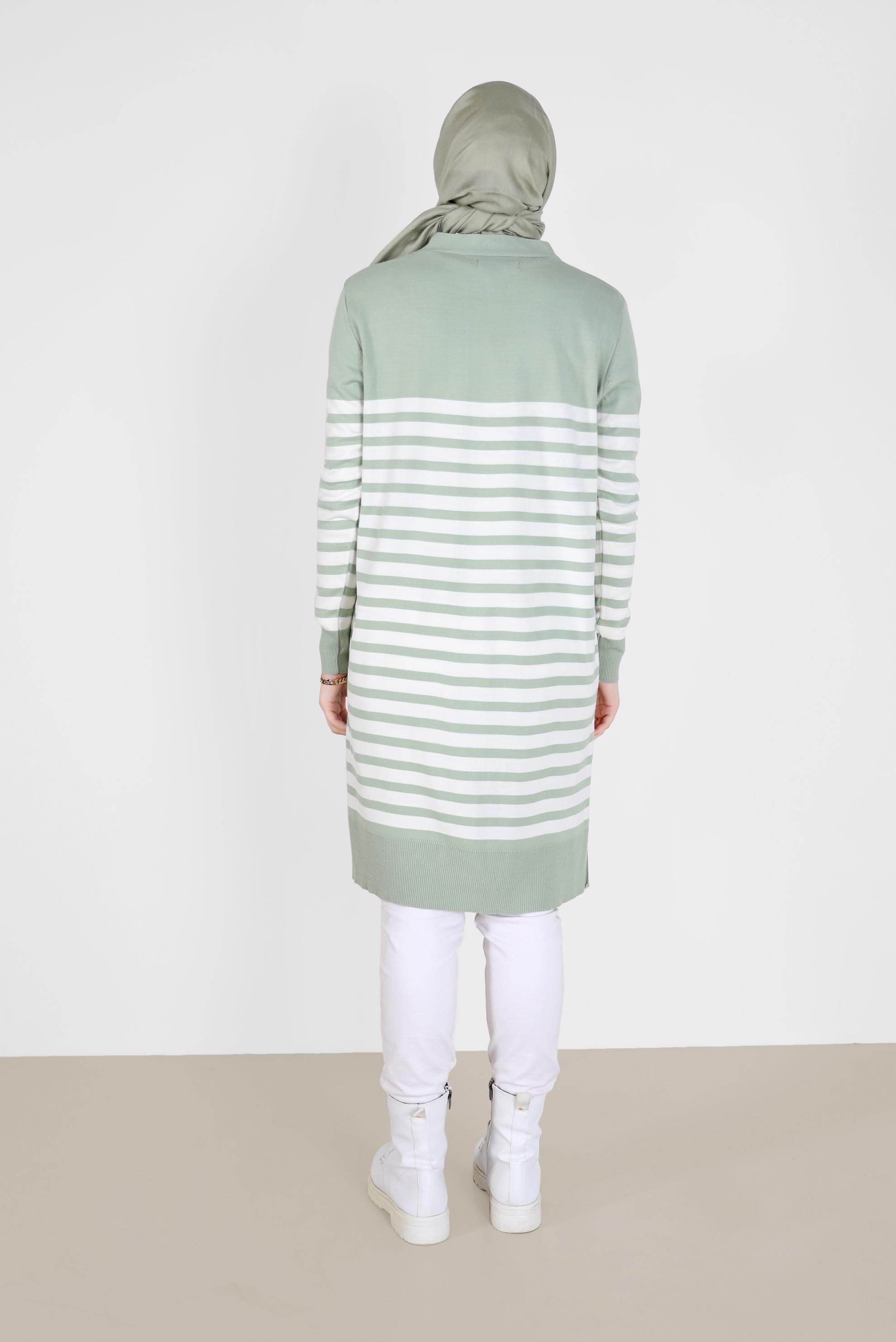 Tesettür giyim YEŞİL CEP DETAYLI ÇİZGİLİ TRİKO HIRKA 42110 