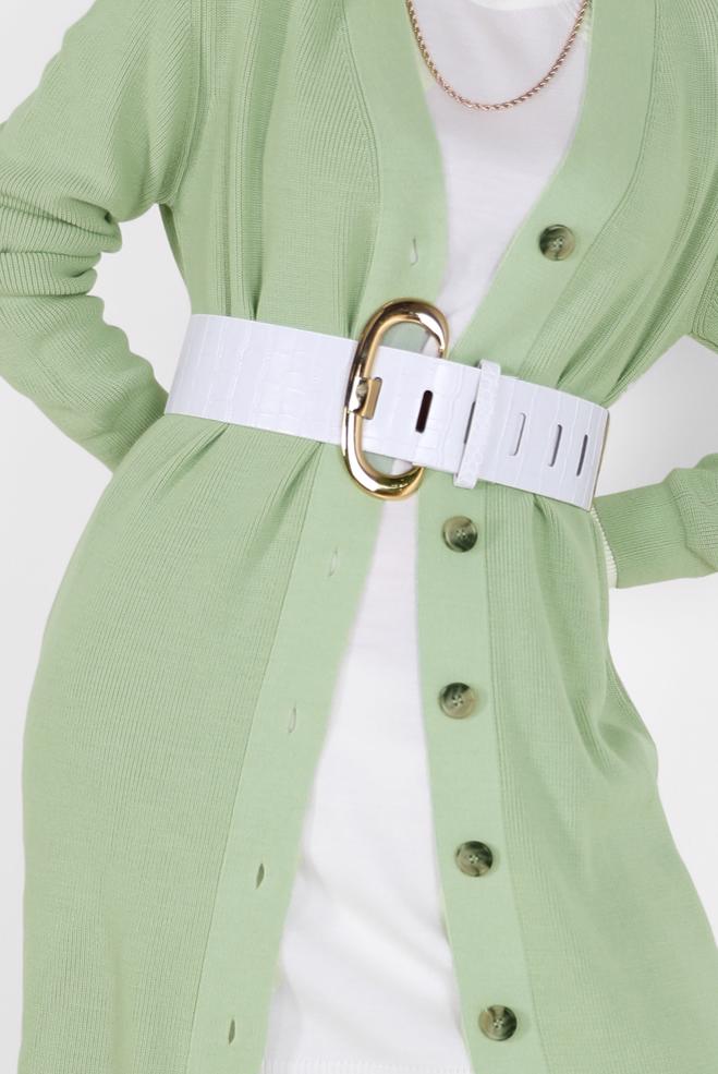 Vêtements hijab VERT CARDIGAN EN MAILLE DÉTAILLÉE FENDUE À BOUTONS 42113 - ALVİNA