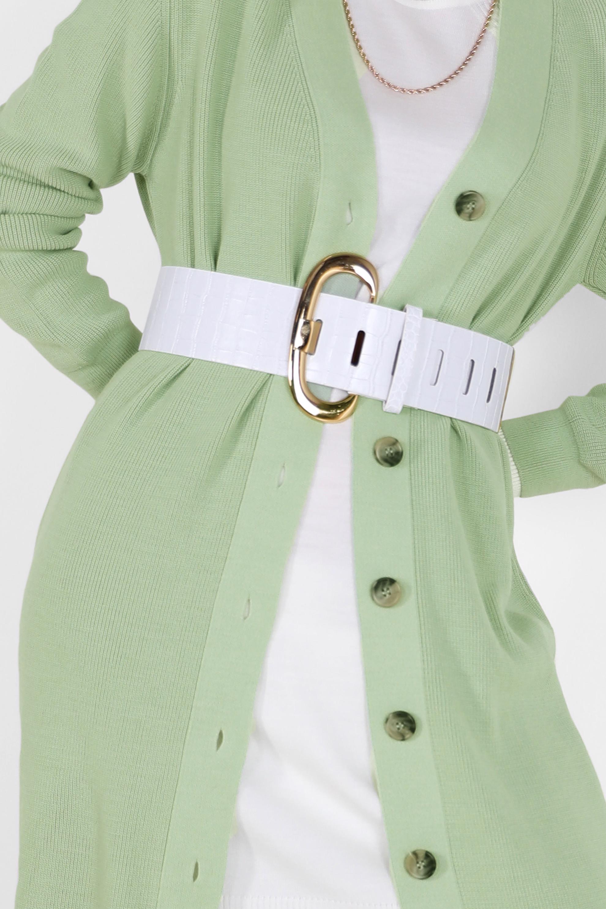 Tesettür giyim YEŞİL DÜĞMELİ YIRTMAÇ DETAYLI TRİKO HIRKA 42113 