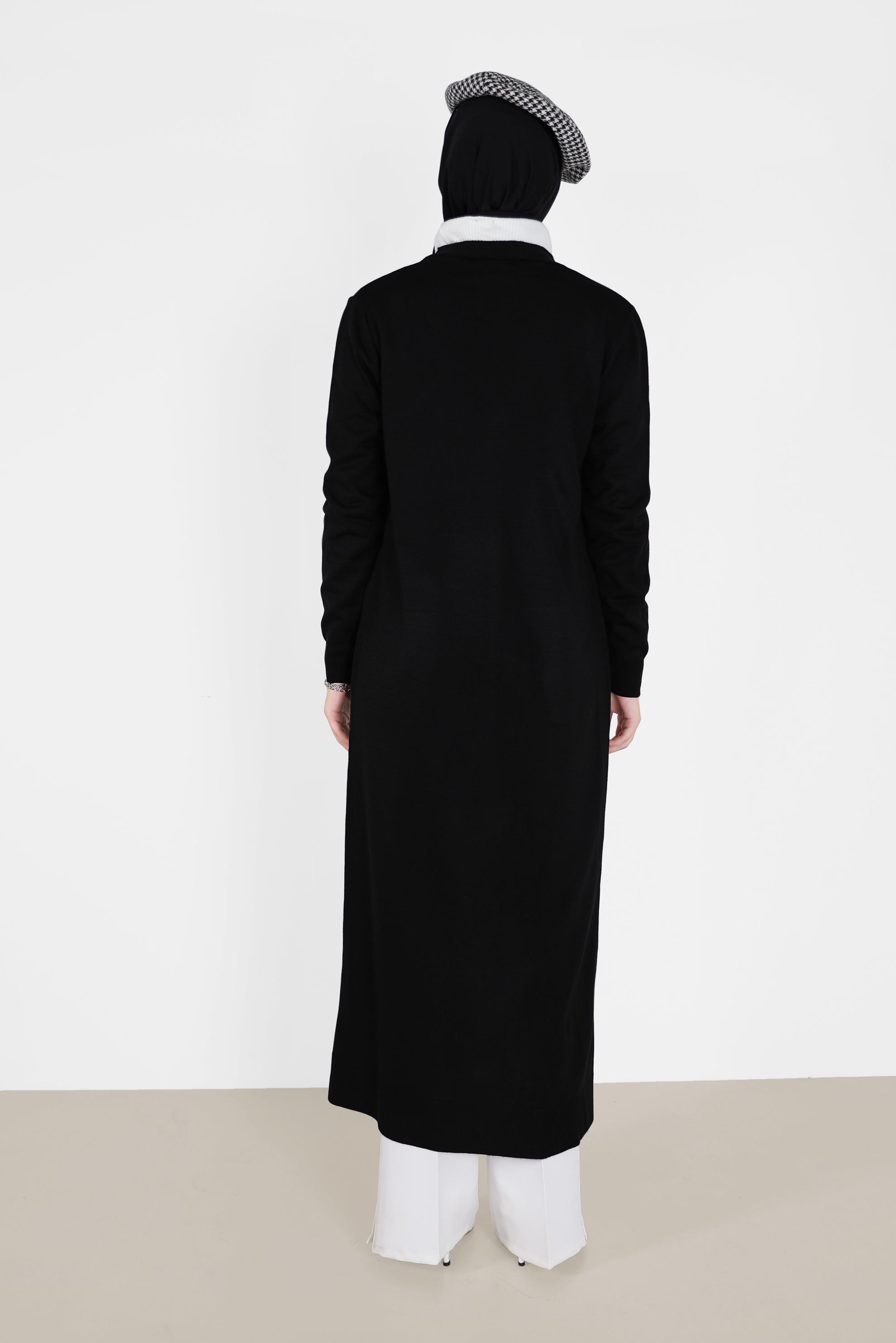 Tesettür giyim SİYAH CEPLİ UZUN TRİKO HIRKA 42114 