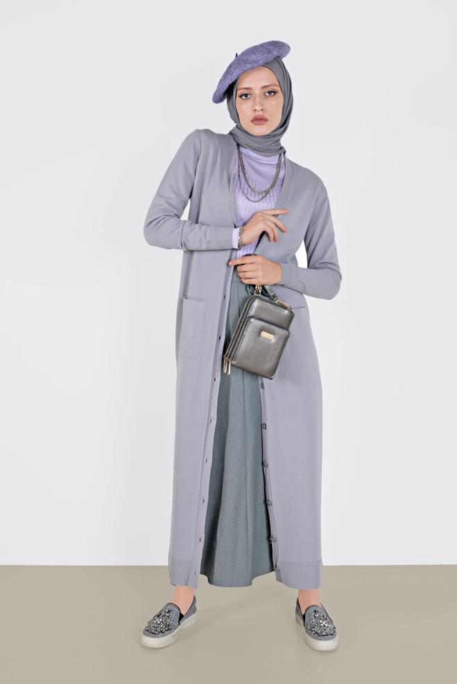 Hijab clothing  LONG KNITWEAR CARDIGAN WITH POCKET 42114  - ALVİNA