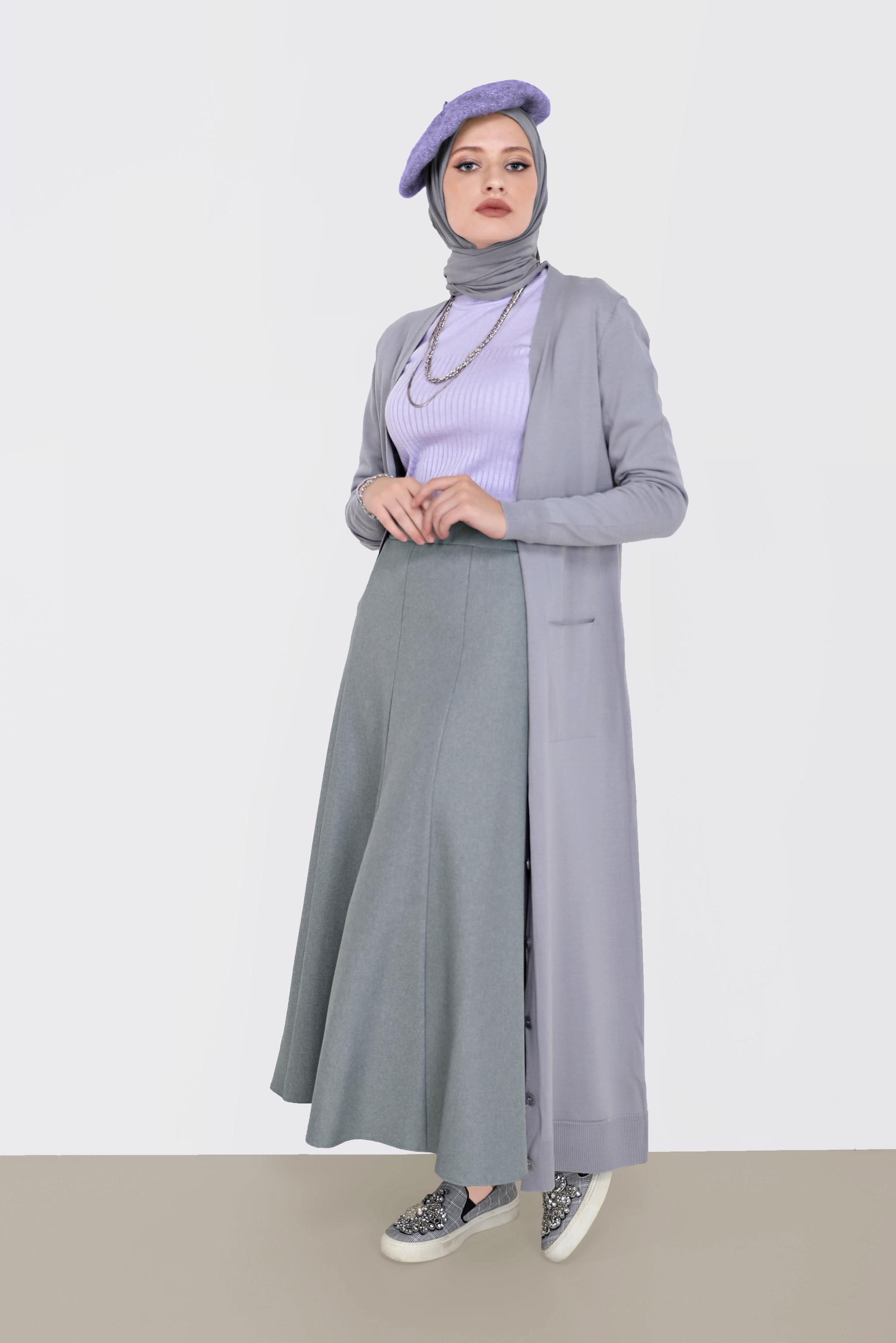 Hijab clothing GREY LONG KNITWEAR CARDIGAN WITH POCKET 42114 