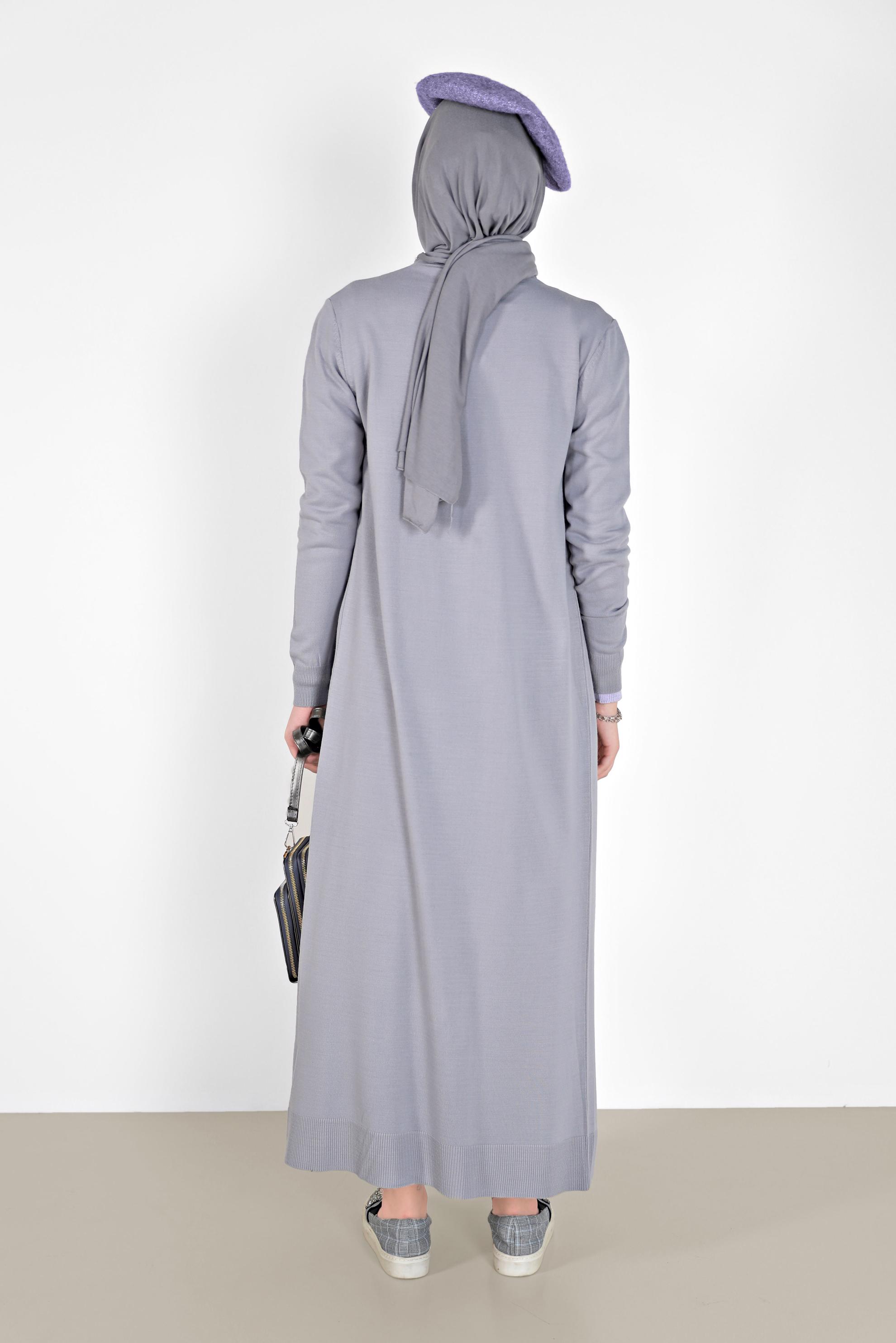 Hijab clothing GREY LONG KNITWEAR CARDIGAN WITH POCKET 42114 