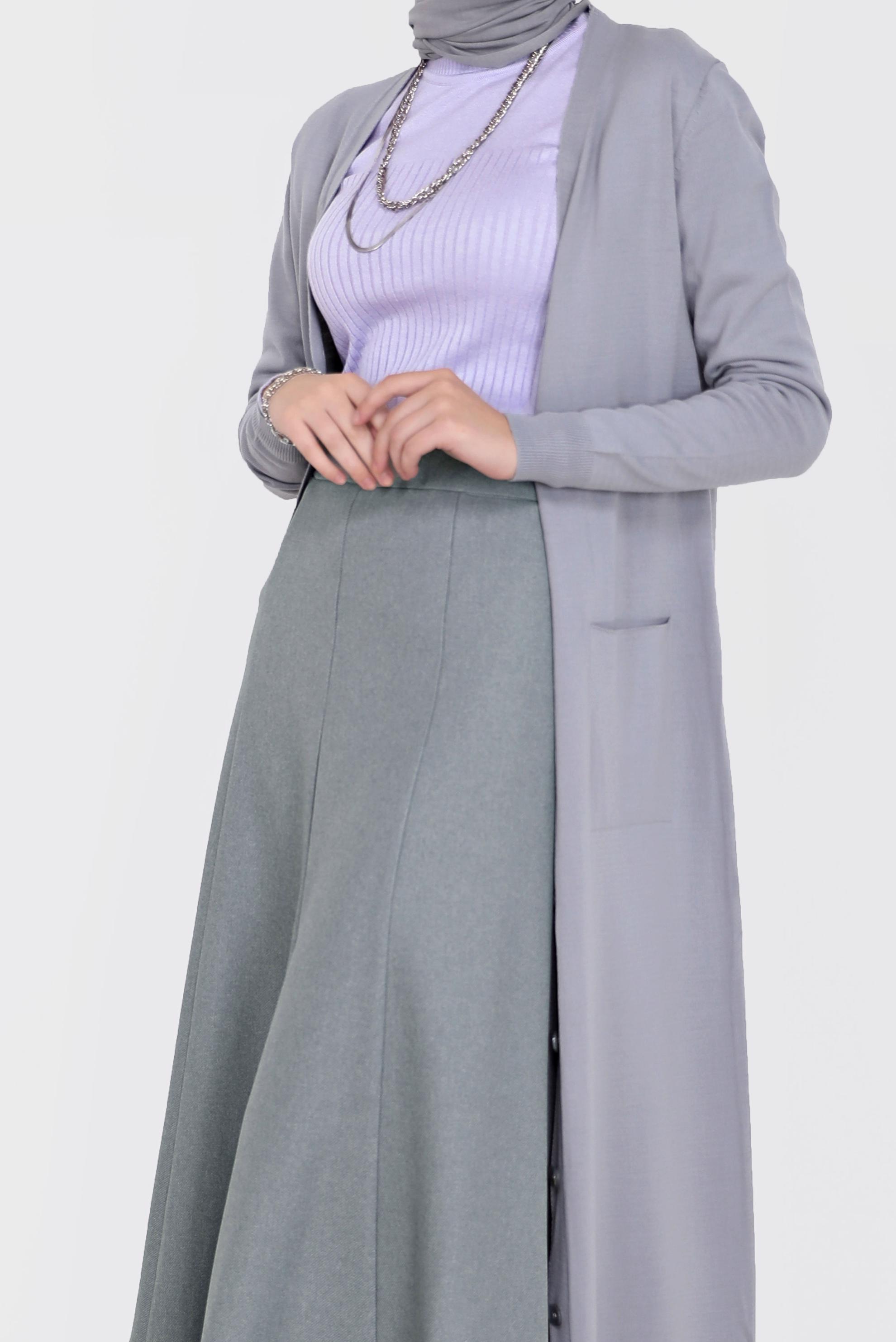 Hijab clothing GREY LONG KNITWEAR CARDIGAN WITH POCKET 42114 