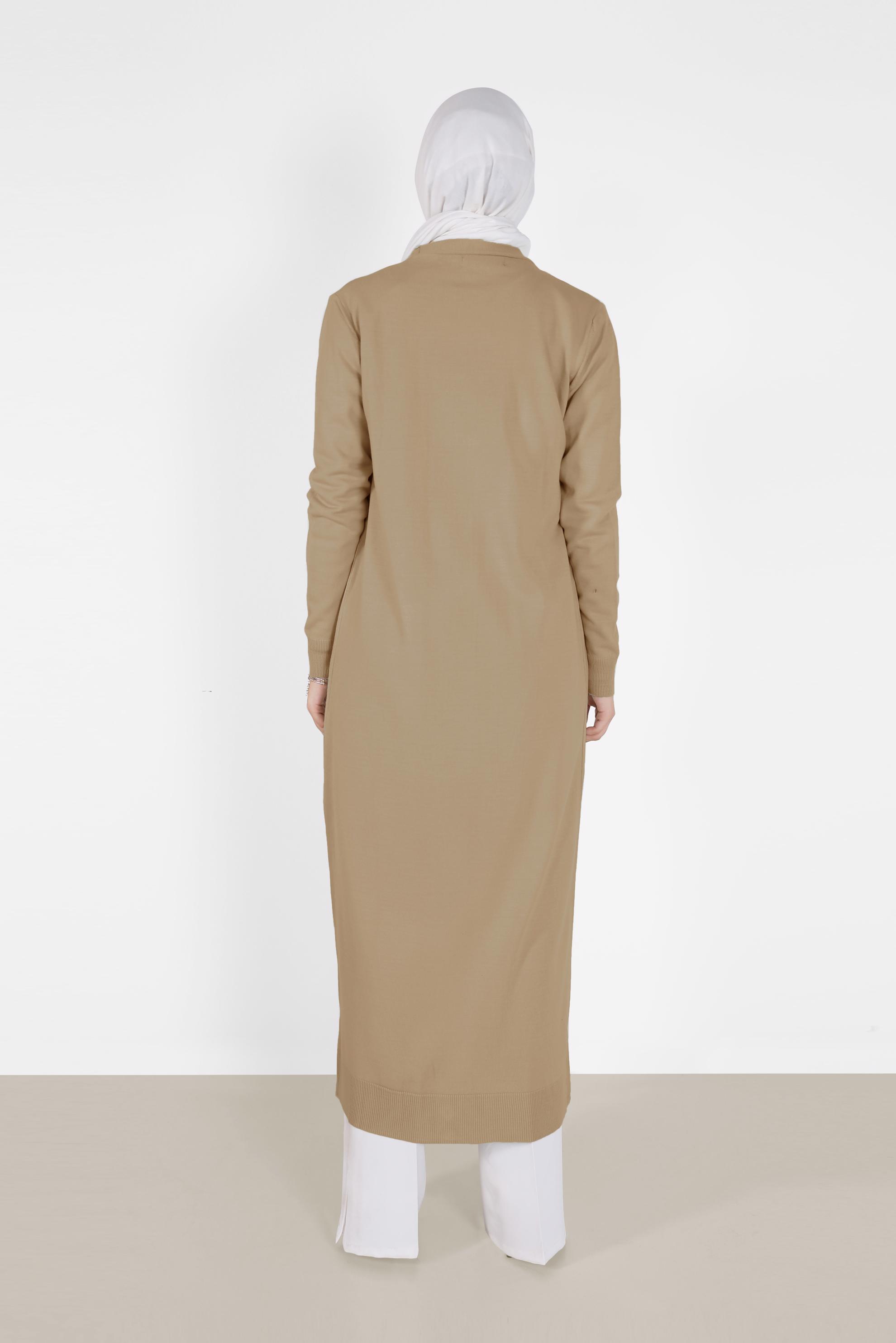 Tesettür giyim KAHVE CEPLİ UZUN TRİKO HIRKA 42114 