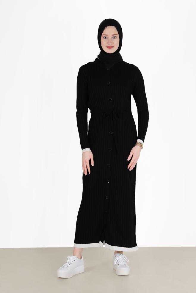 Hijab clothing  PATTERNED SMOCKING KNITWEAR DRESS 42118  - ALVİNA