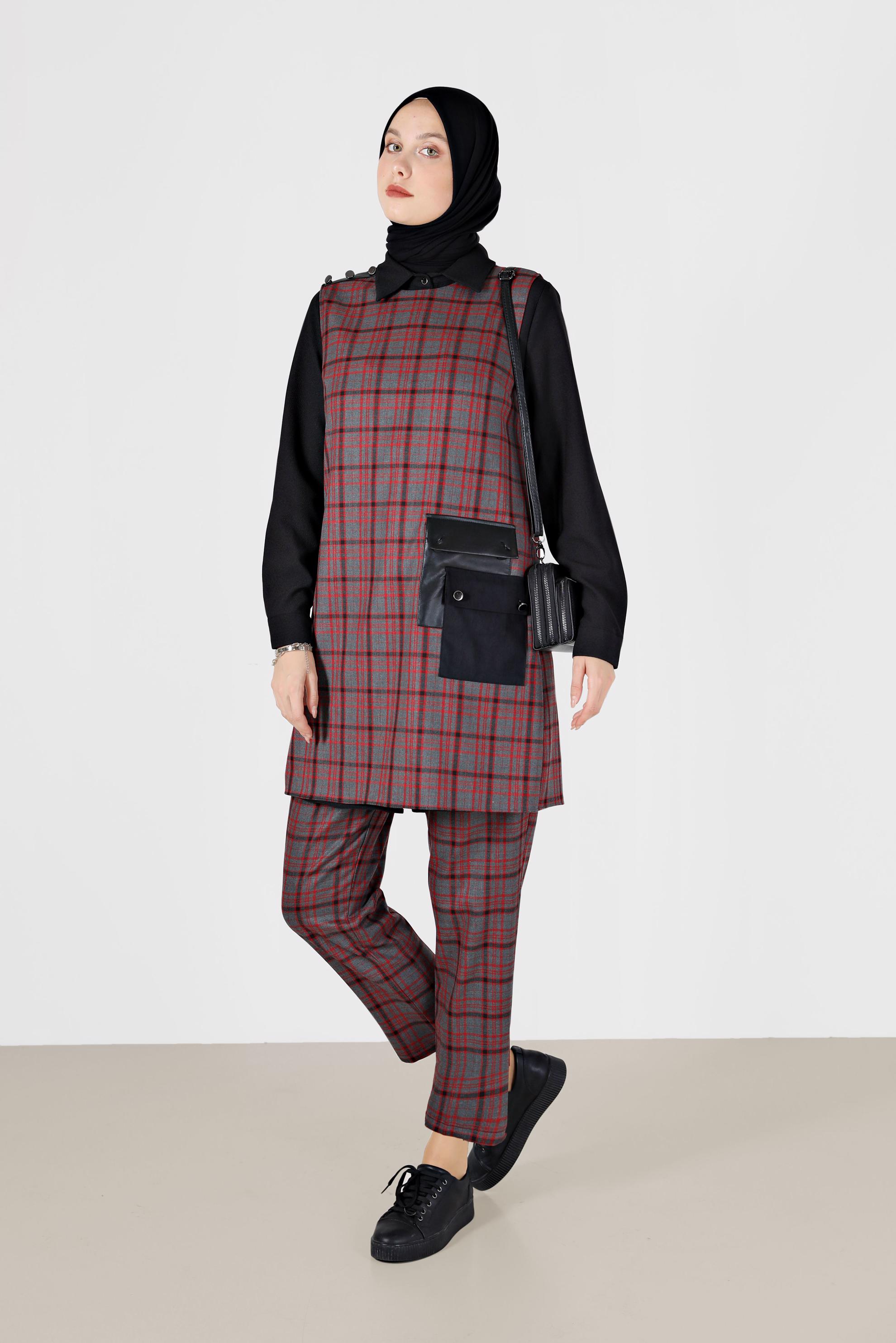 Tesettür giyim SİYAH CEP DETAYLI EKOSE JİLE 42186 