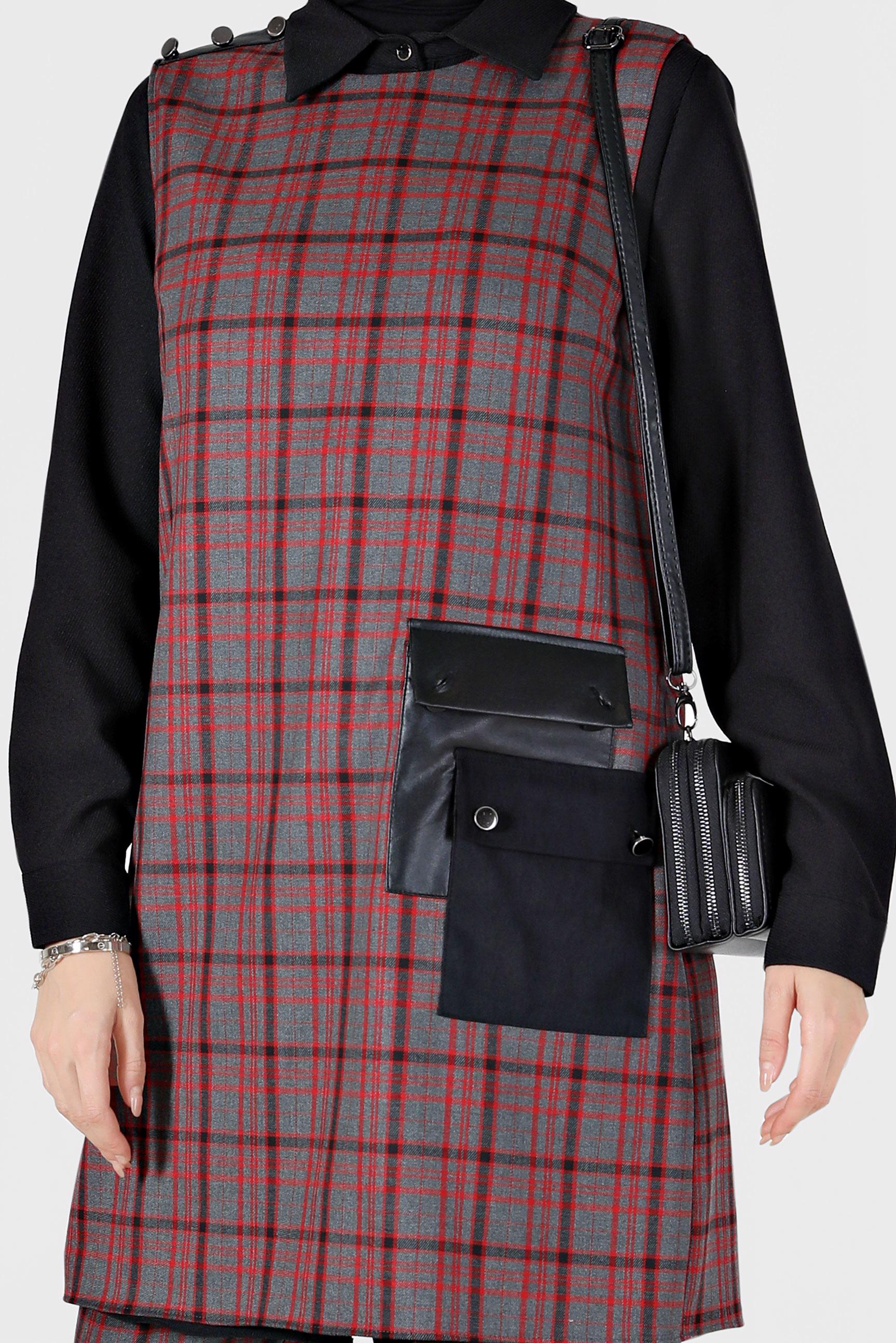 Tesettür giyim SİYAH CEP DETAYLI EKOSE JİLE 42186 