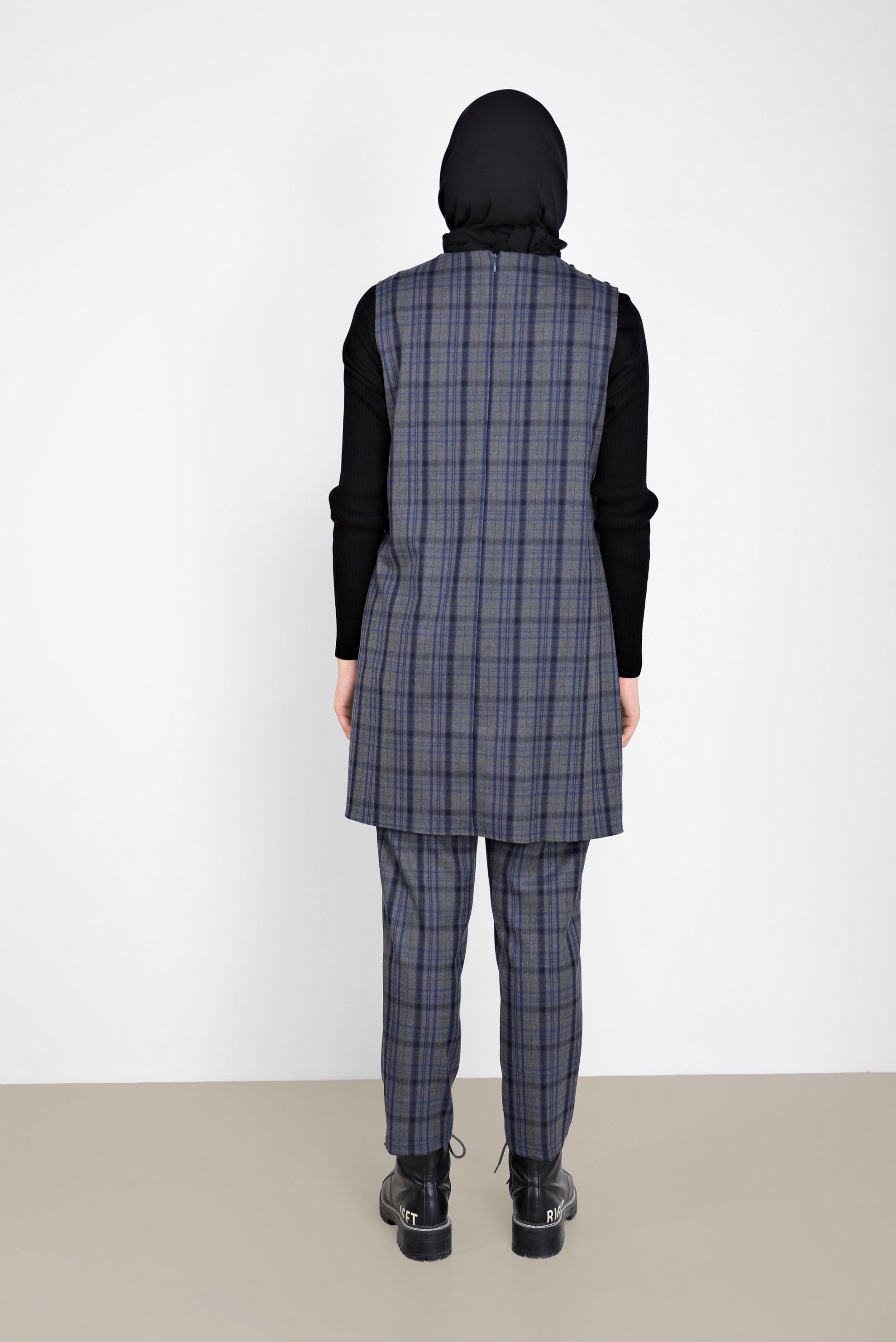 Tesettür giyim GRİ CEP DETAYLI EKOSE JİLE 42186 