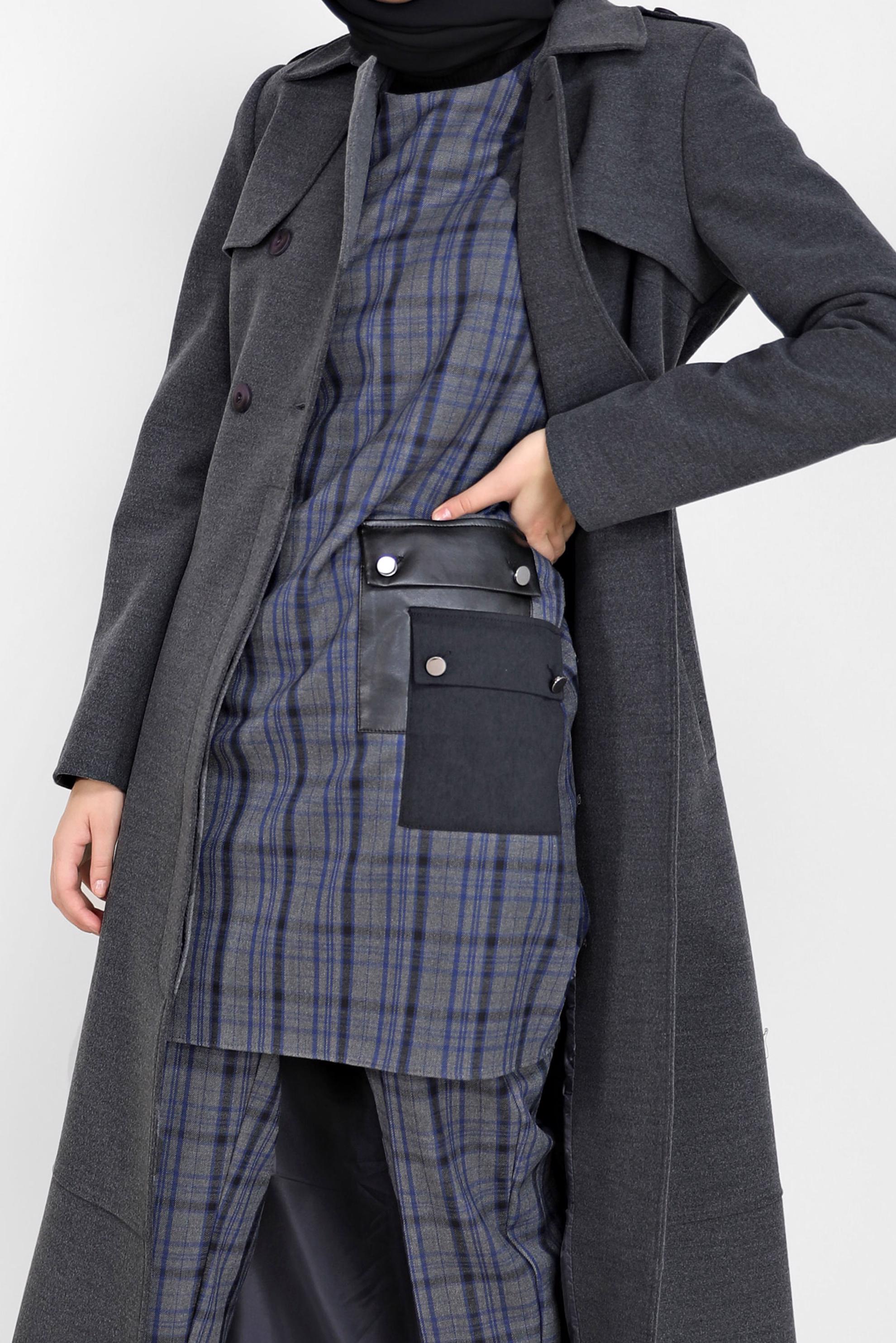 Tesettür giyim GRİ CEP DETAYLI EKOSE JİLE 42186 