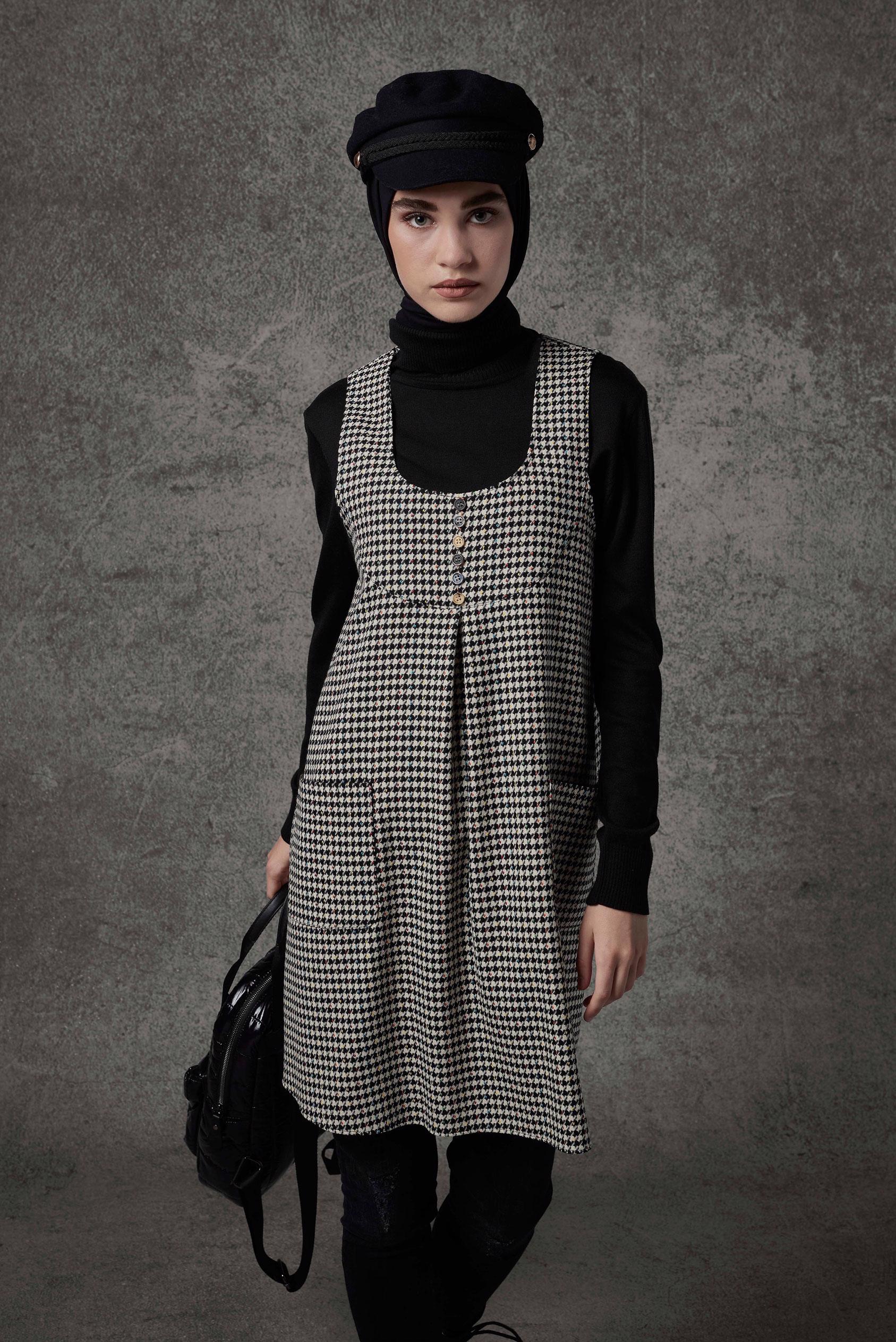 Tesettür giyim SİYAH KAZAYAĞI DESEN CEP DETAYLI JİLE 42228 