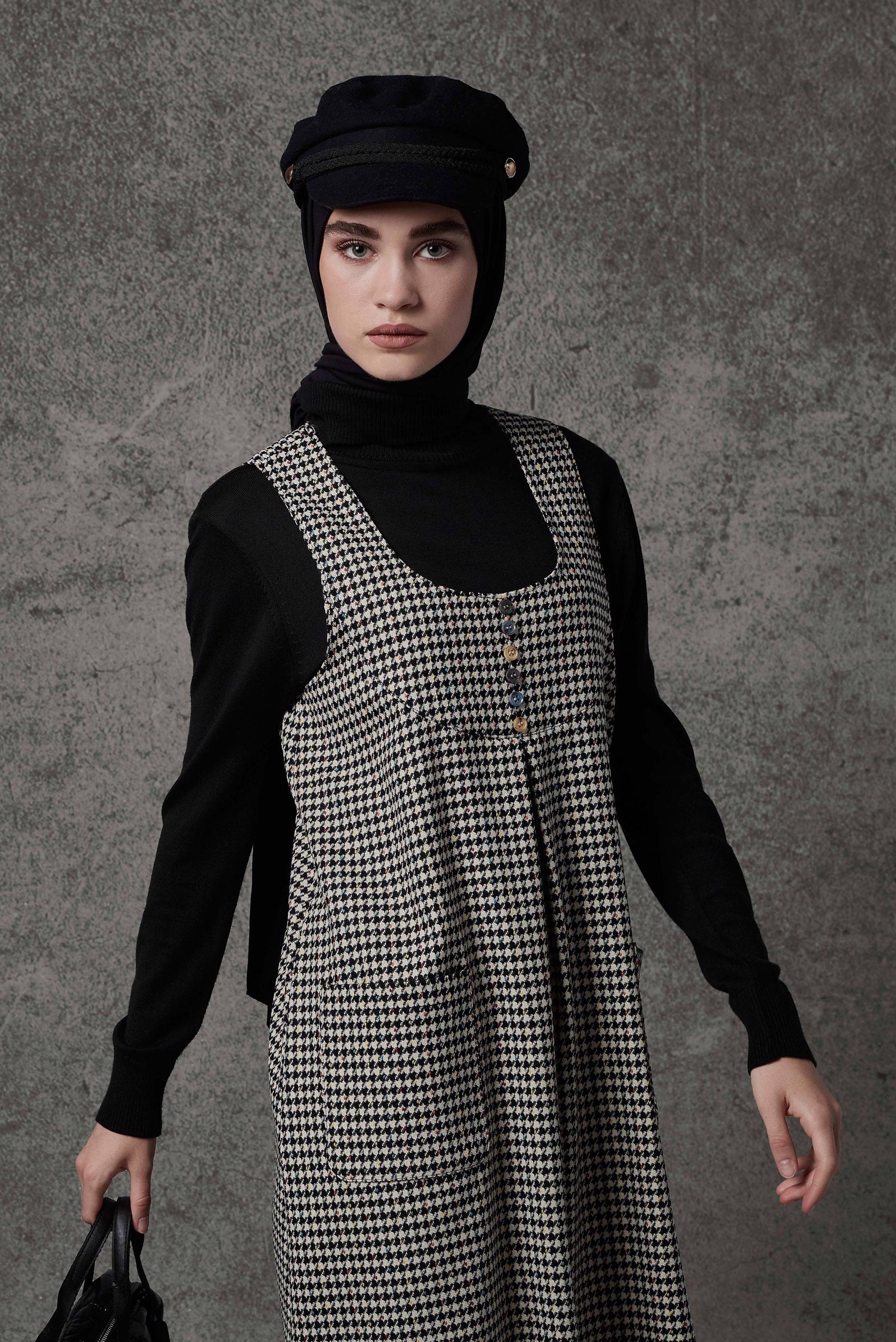 Tesettür giyim SİYAH KAZAYAĞI DESEN CEP DETAYLI JİLE 42228 