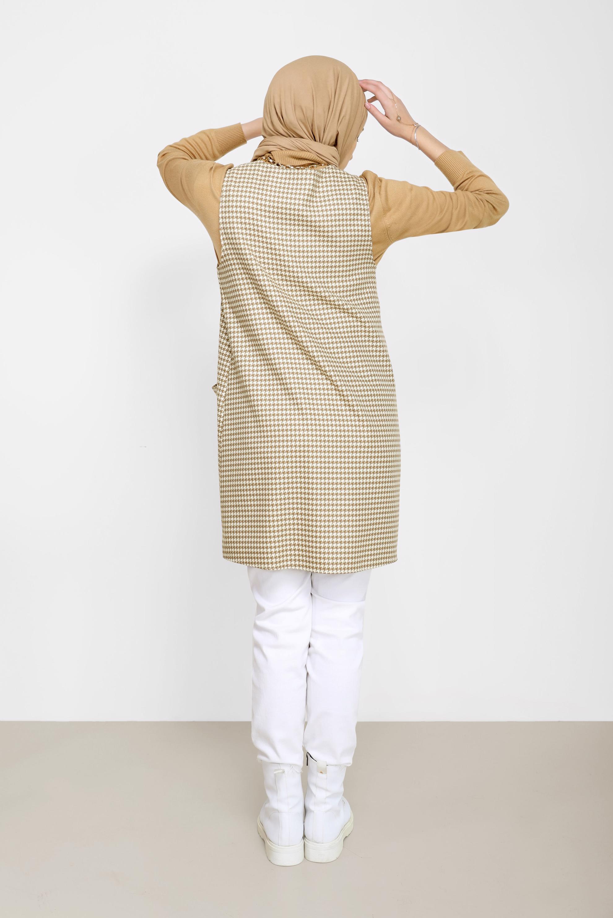 Tesettür giyim KAHVE KAZAYAĞI DESEN CEP DETAYLI JİLE 42228 