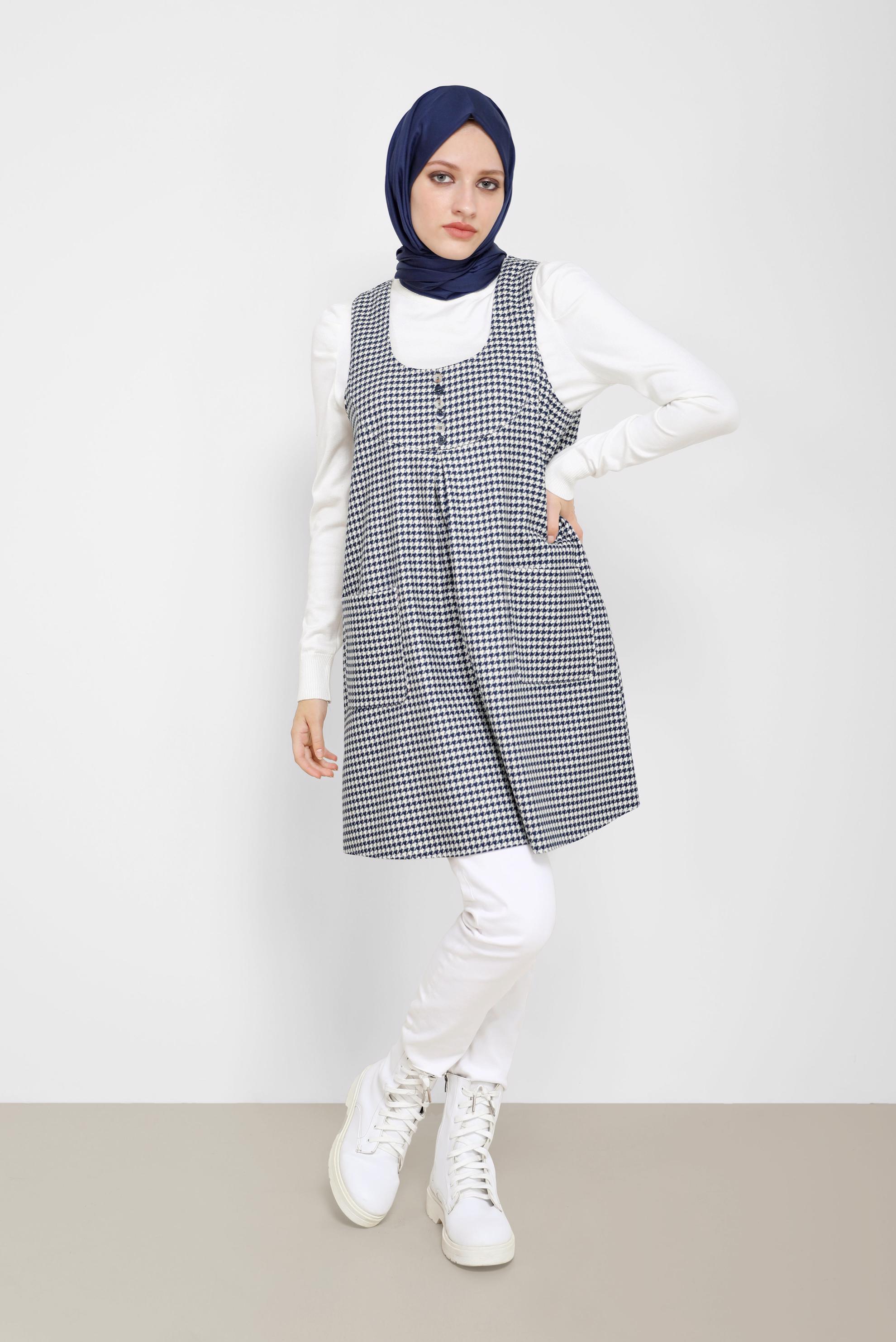 Tesettür giyim LACİVERT KAZAYAĞI DESEN CEP DETAYLI JİLE 42228 