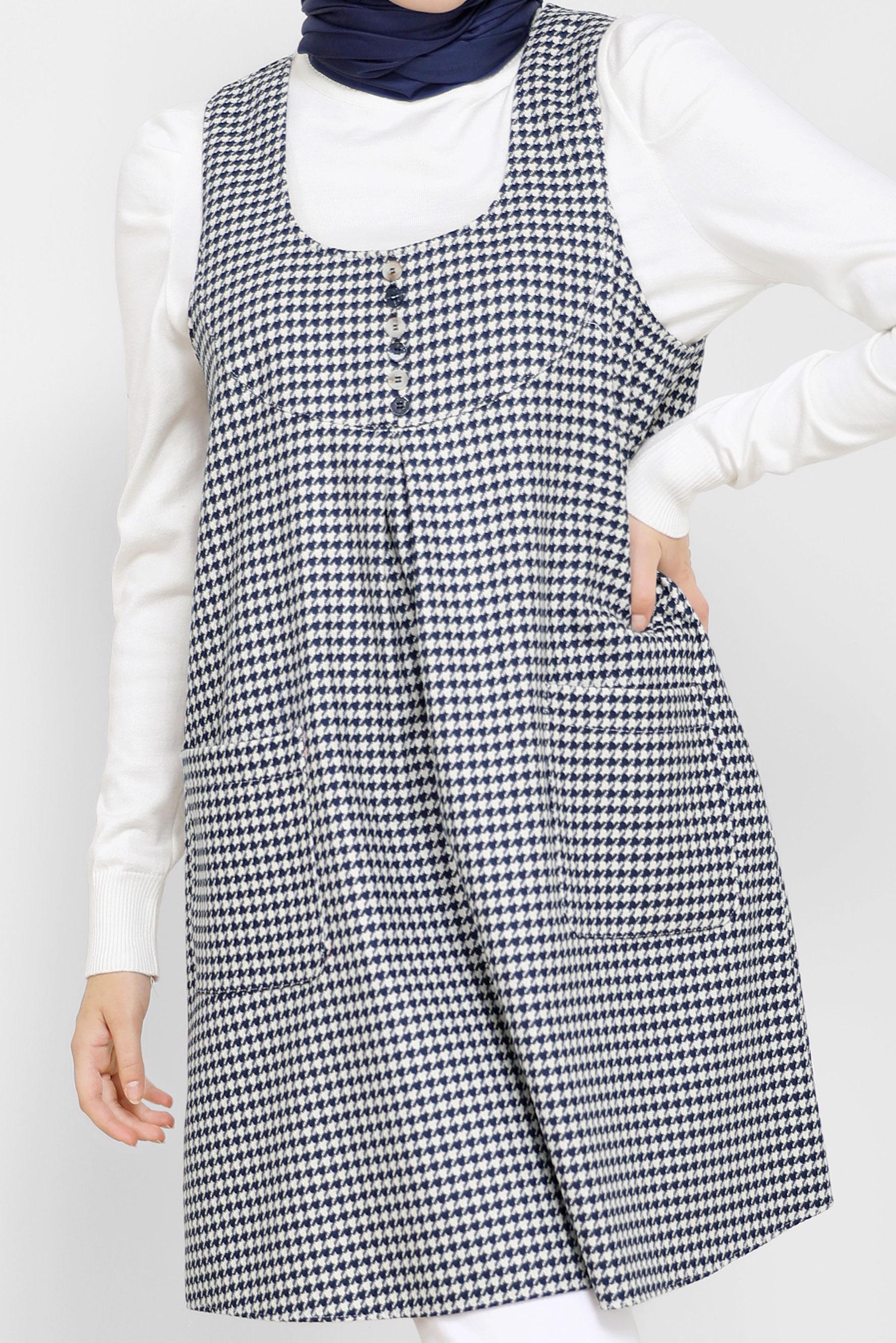 Tesettür giyim LACİVERT KAZAYAĞI DESEN CEP DETAYLI JİLE 42228 