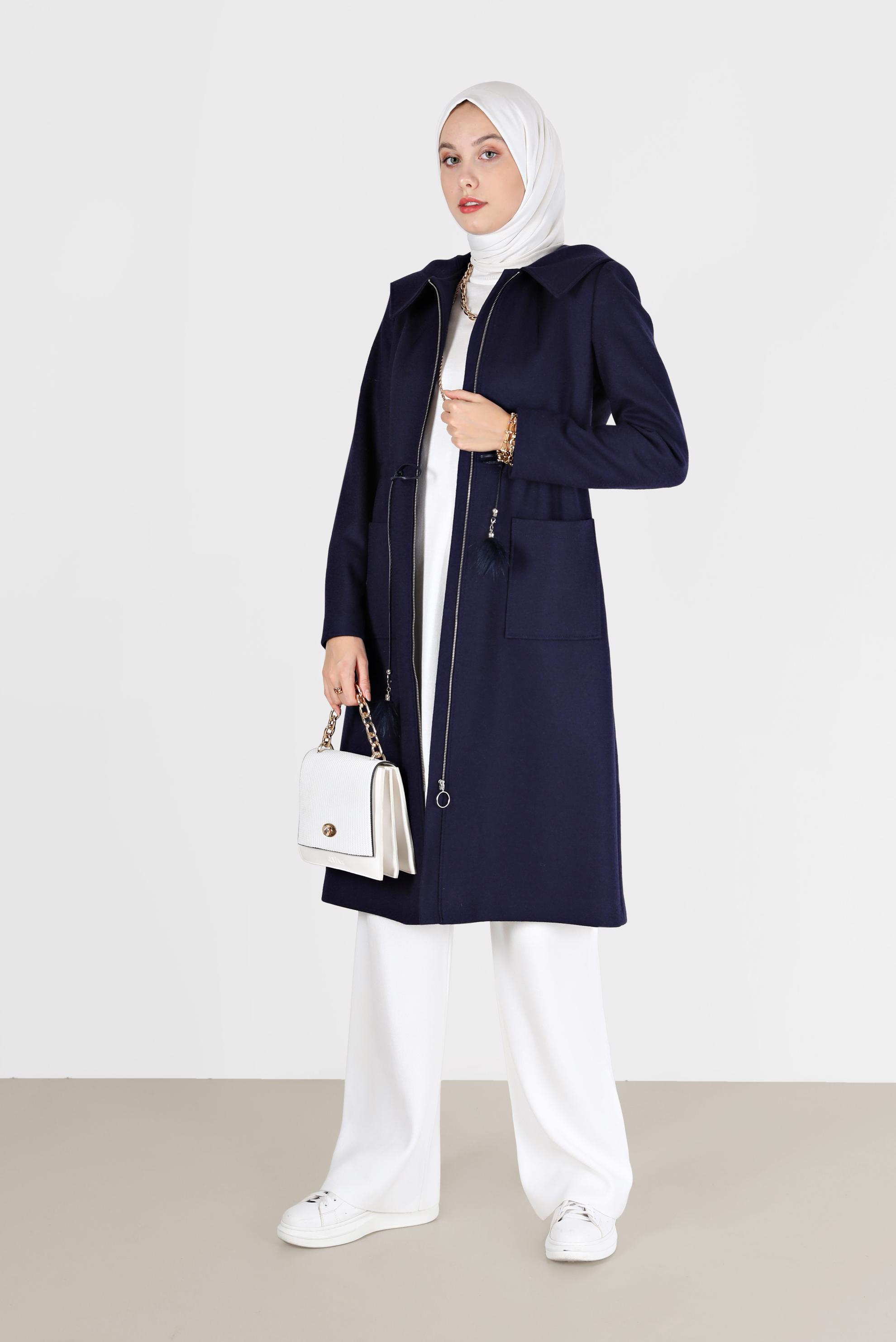 Vêtements hijab BLEU MARINE MANTEAU À CAPUCHE HIJAB 90202