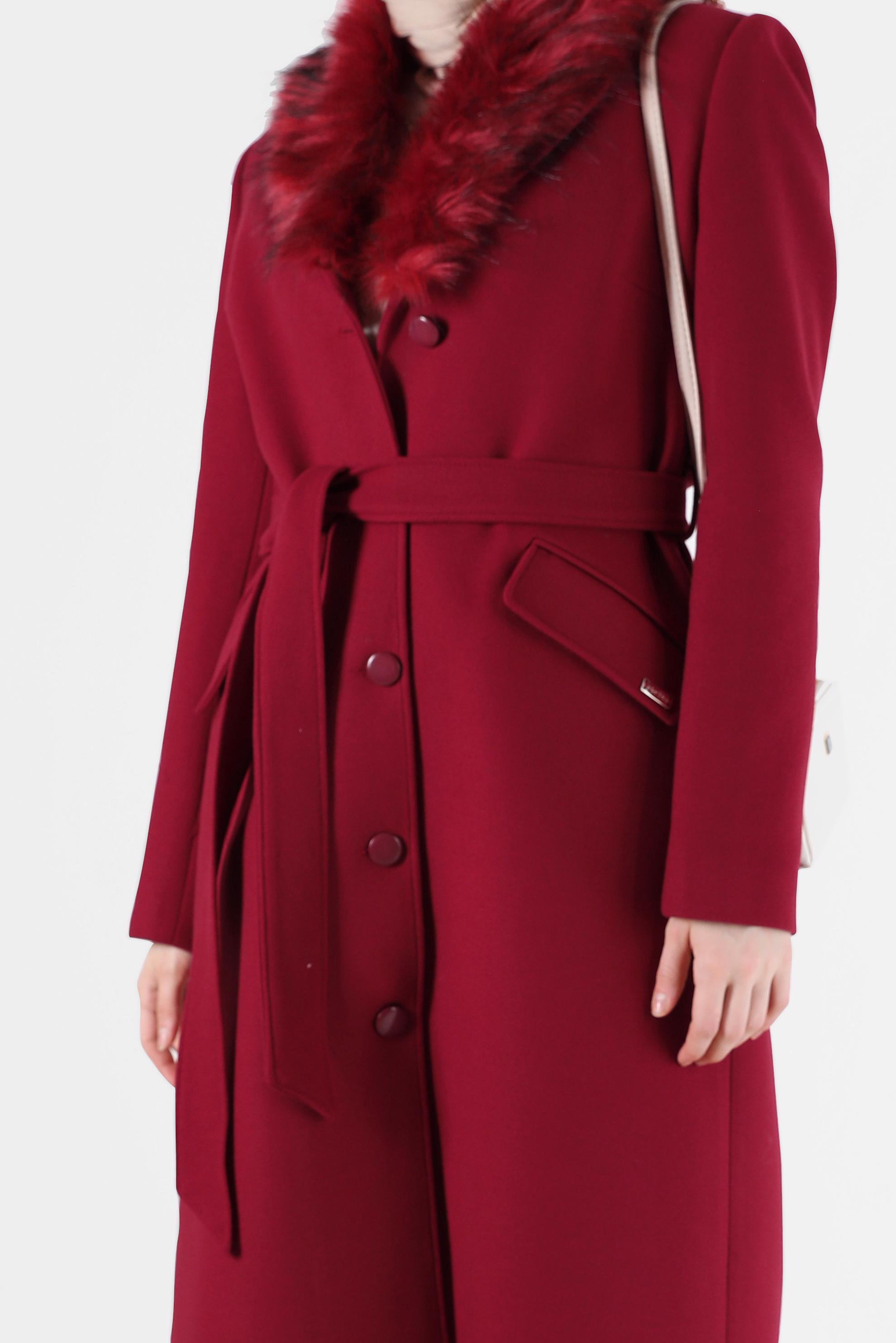 Tesettür giyim BORDO KÜRK DETAYLI KUŞAKLI KABAN 90206	