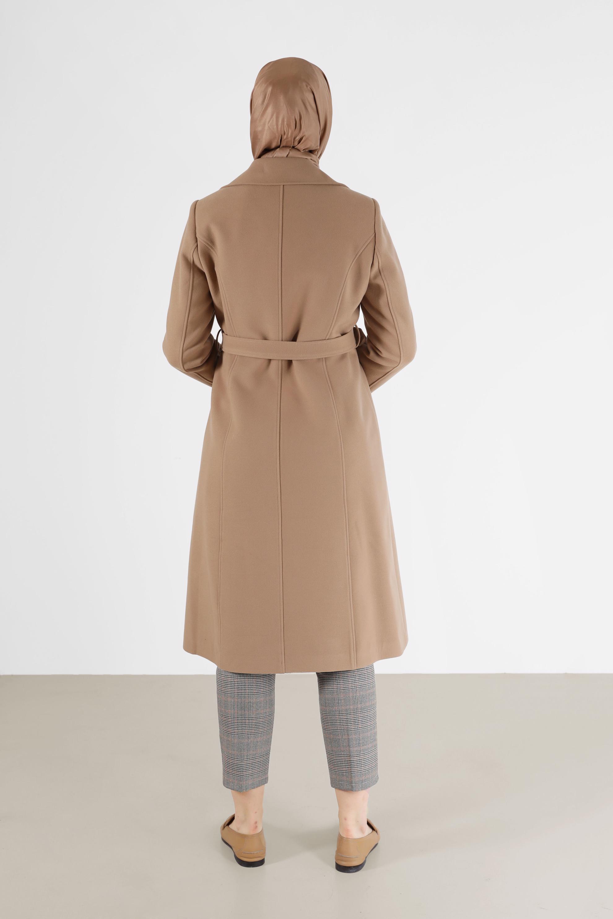 Hijab clothing BROWN BELTED DOUBLE BREASTED COAT 90218 