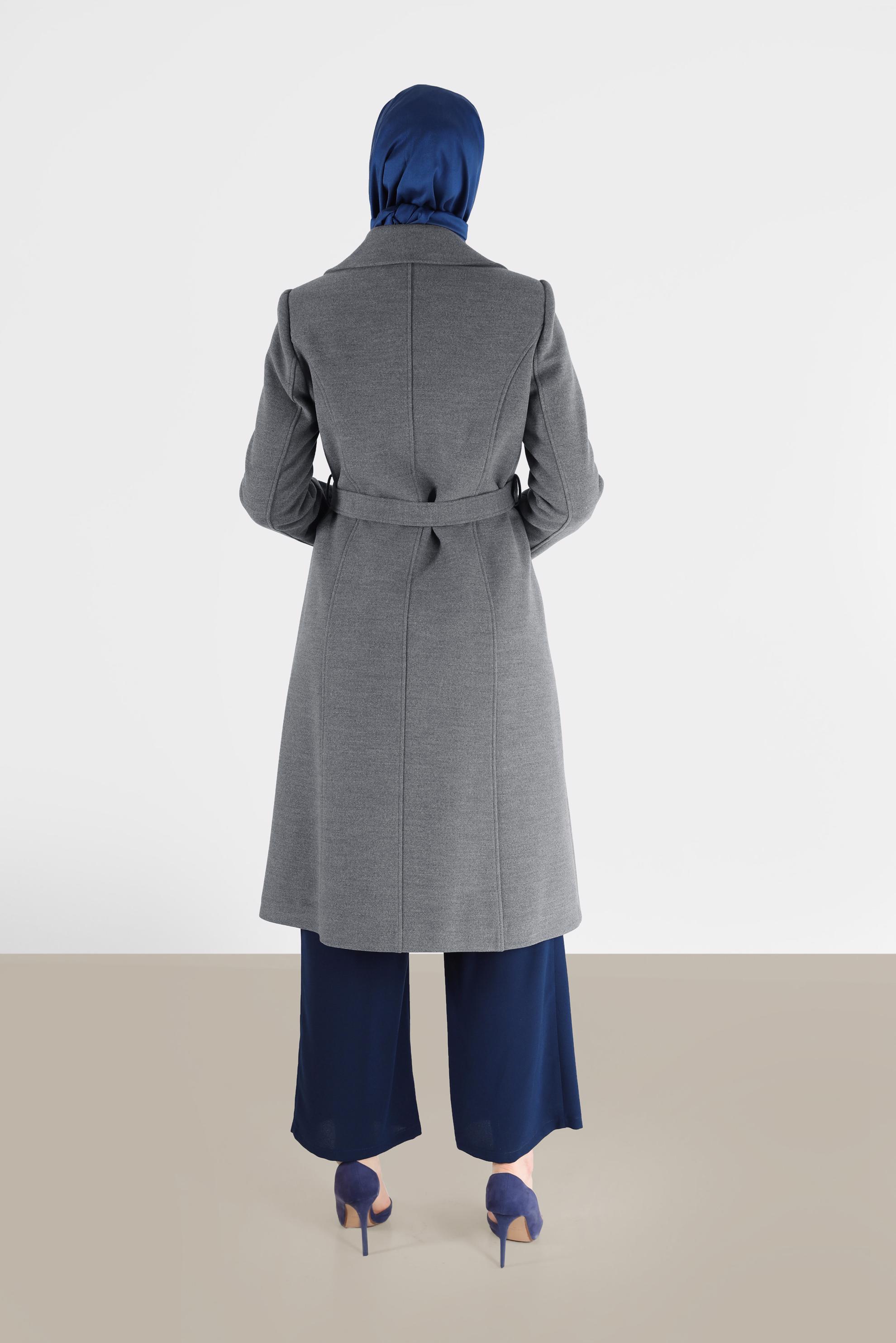 Hijab clothing GREY BELTED DOUBLE BREASTED COAT 90218 