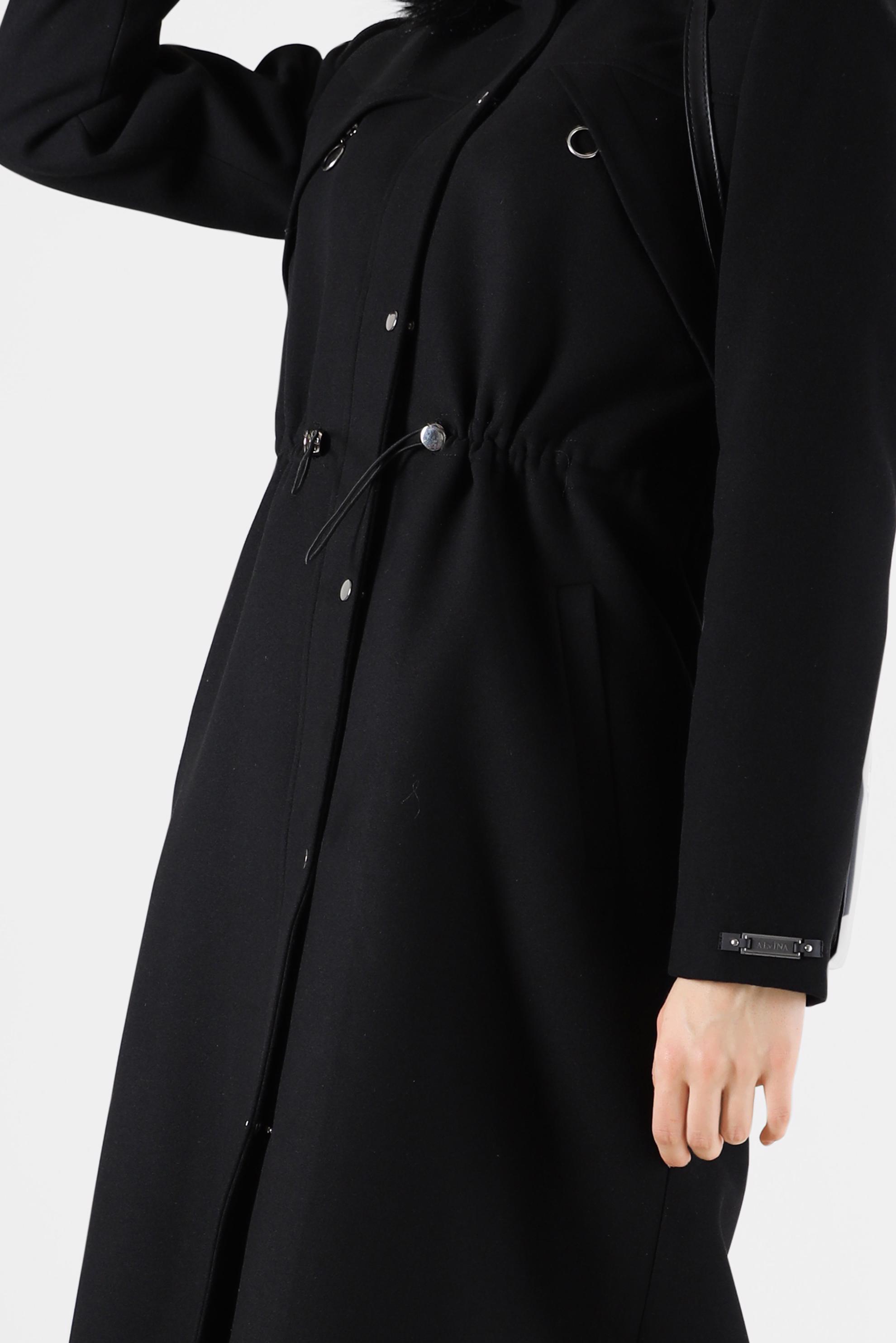 Tesettür giyim SİYAH BELİ BÜZGÜLÜ KAPÜŞONLU KABAN 90221 