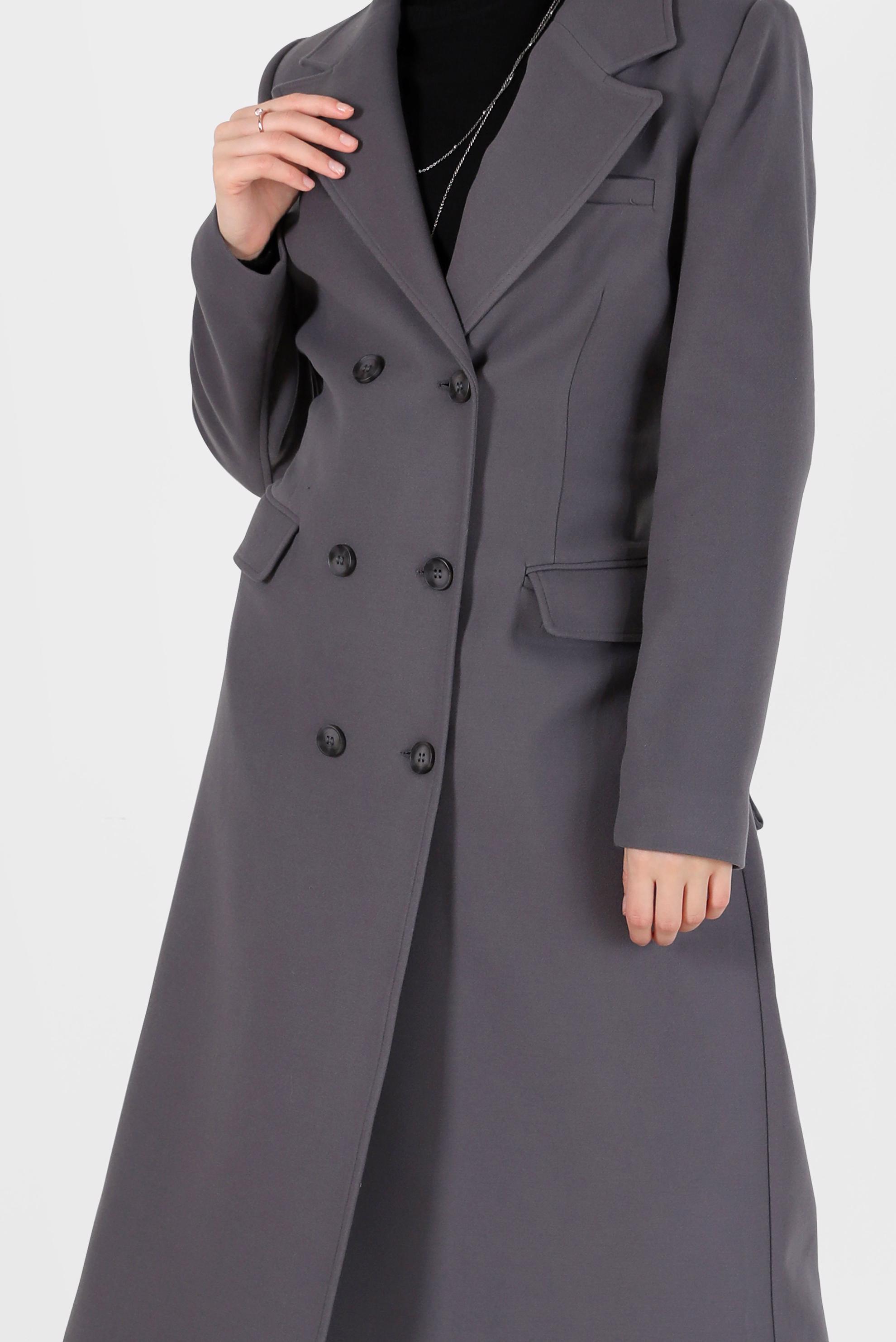 Vêtements hijab GRIS MANTEAU À DOUBLE BOUTONNAGE ET CEINTURE 90229