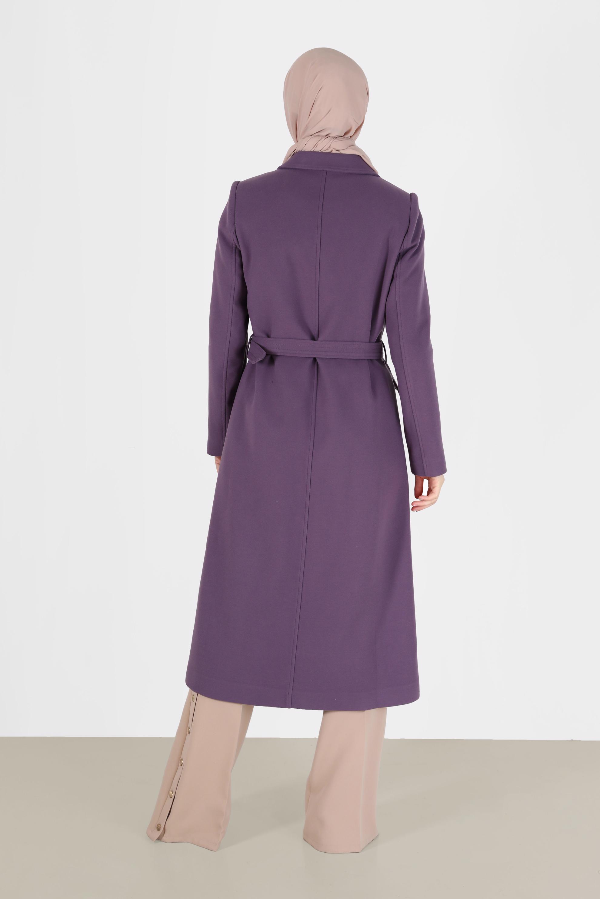 Vêtements hijab POURPRE MANTEAU À DOUBLE BOUTONNAGE ET CEINTURE 90229