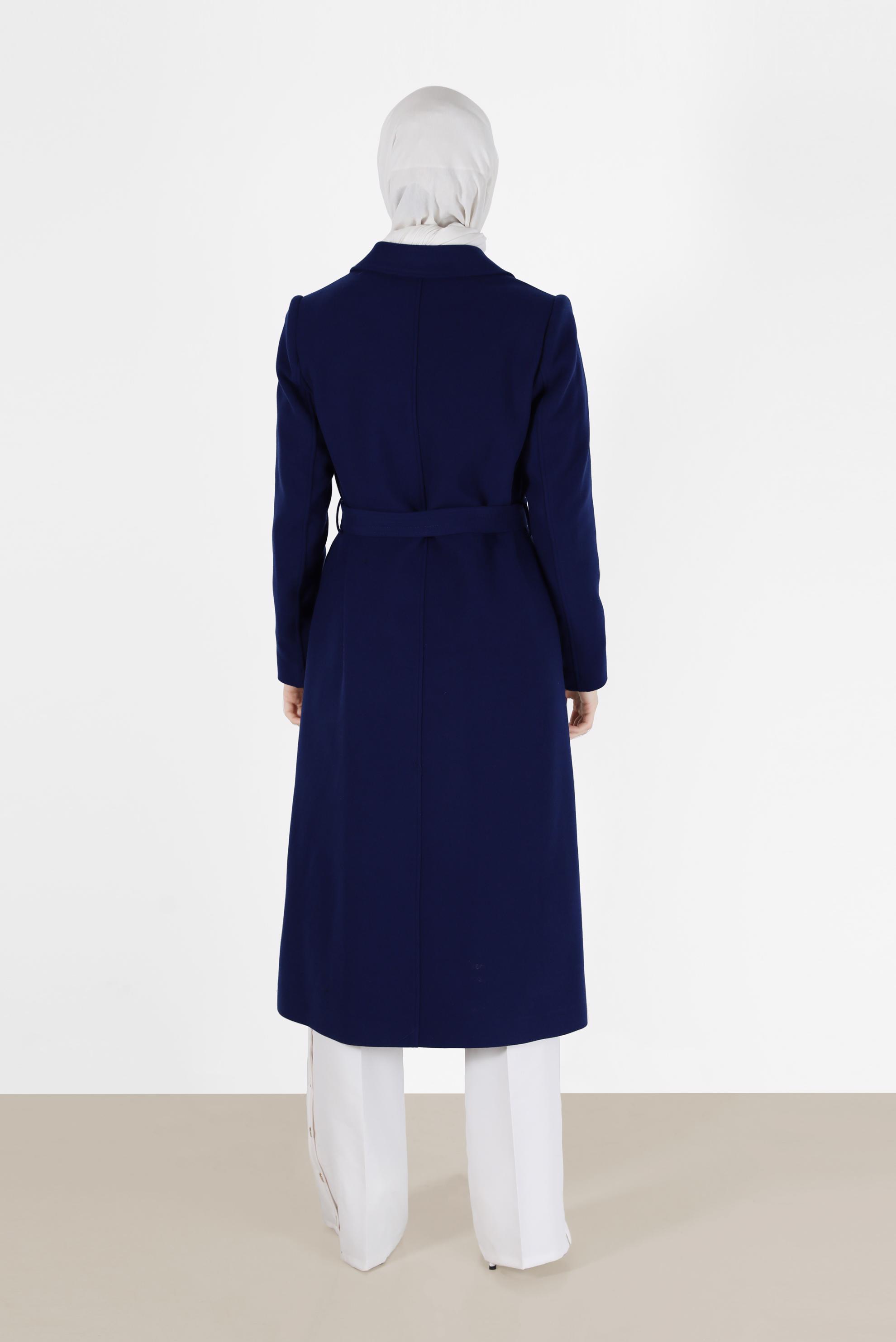 Tesettür giyim MAVİ KRUVAZE YAKA KUŞAKLI KABAN 90229	